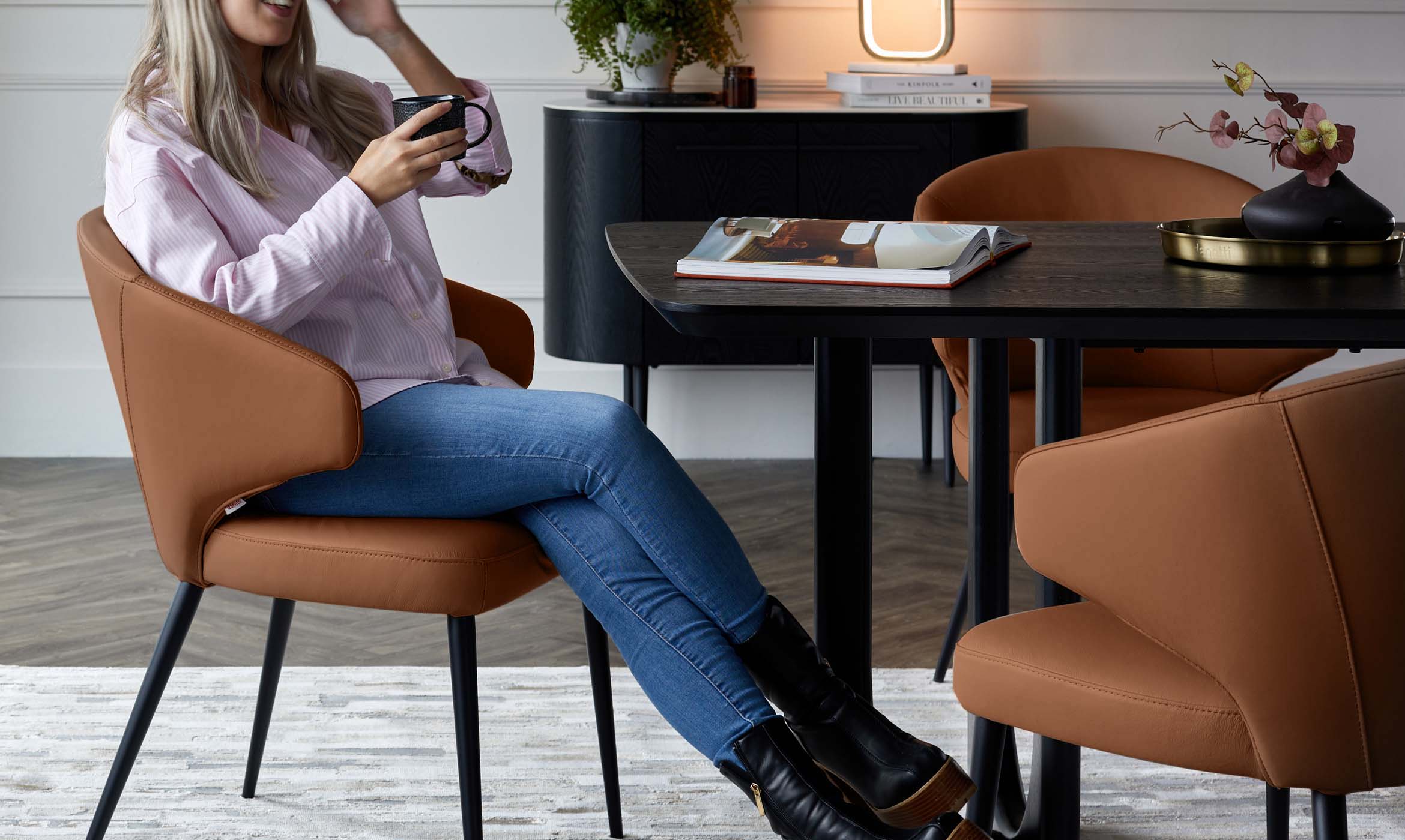 Landon tan leather dining chair