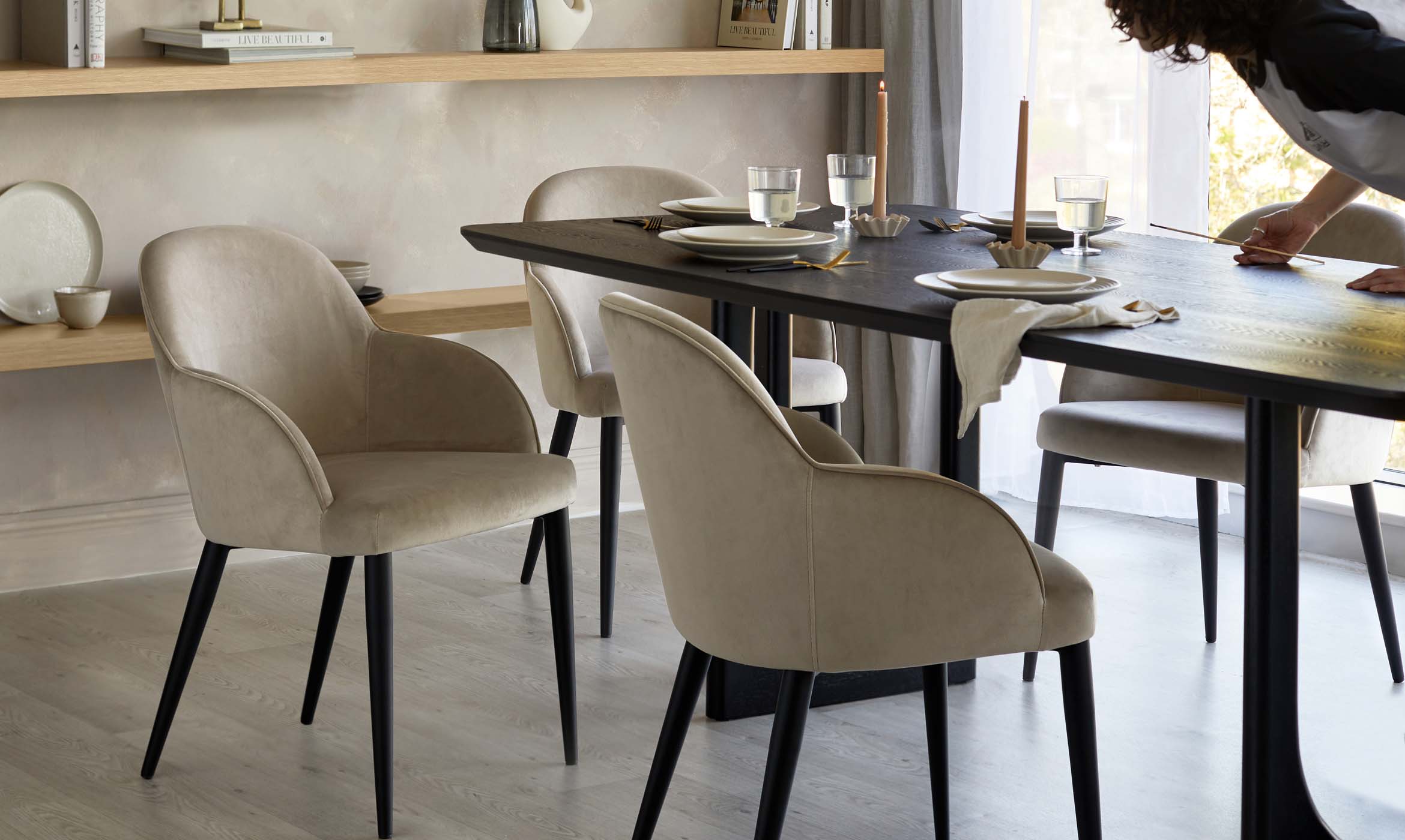 Lani Champagne Velvet Black Metal Dining Chair