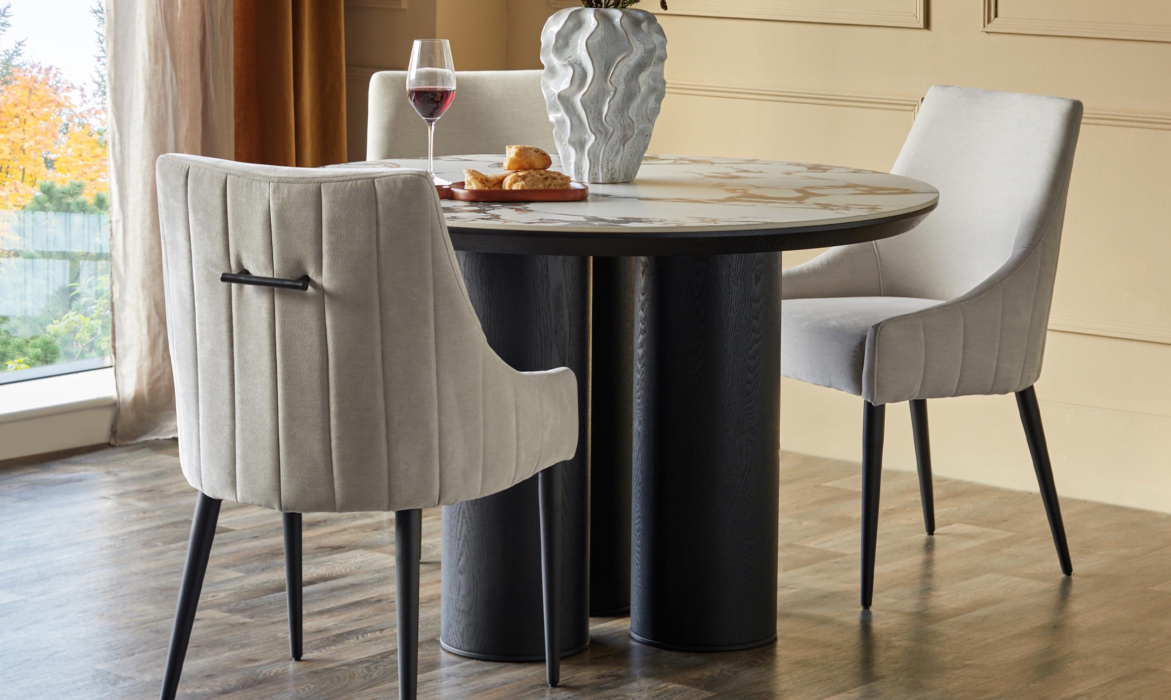 Lena white calacatta ceramic 4 seater dining table