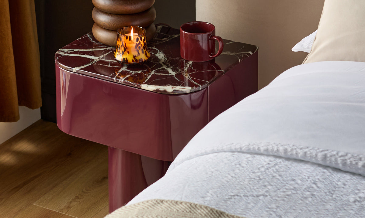 Lena red calacatta with plum gloss bedside table