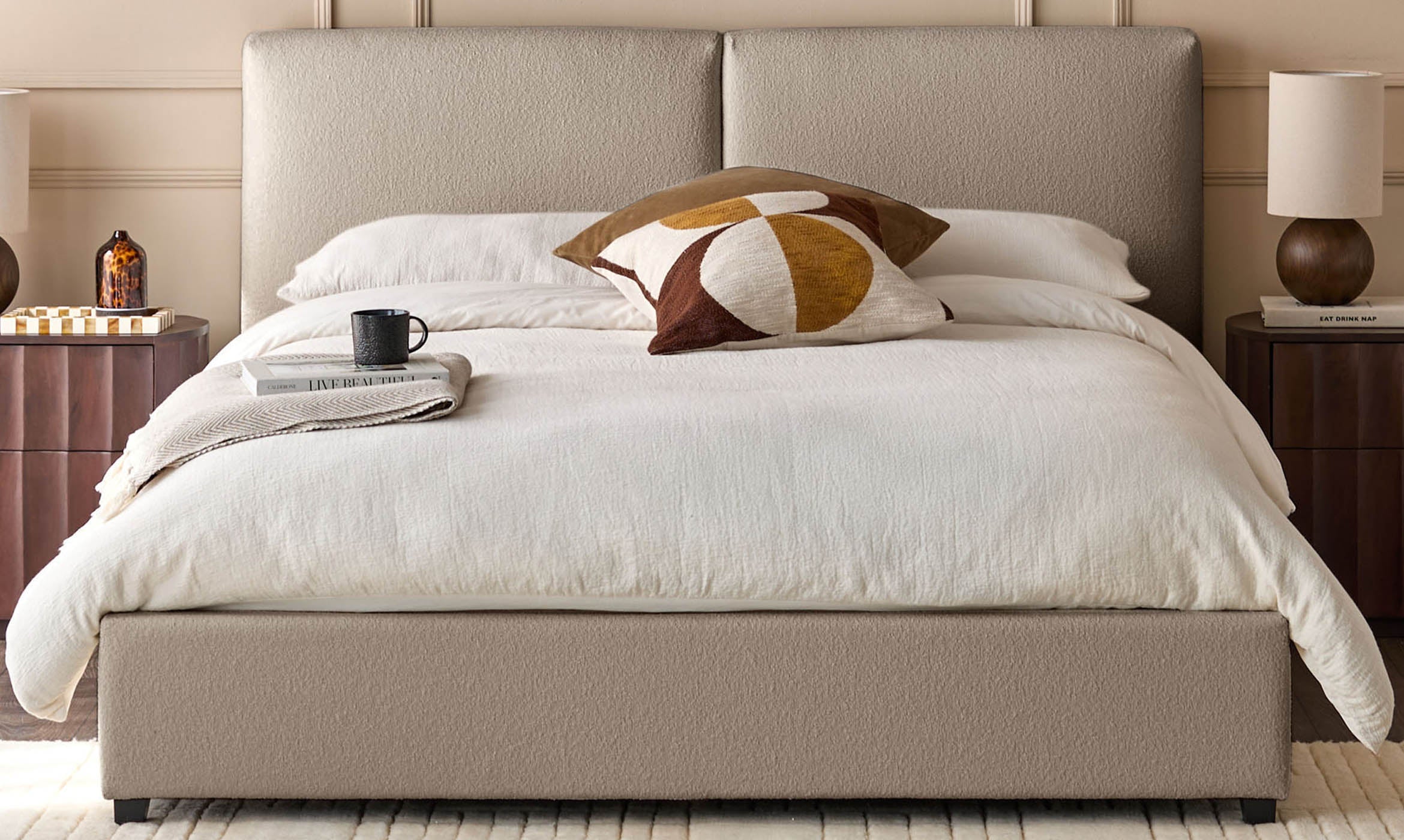 Leona Natural Soft Boucle Double Ottoman Ottoman Storage Bed