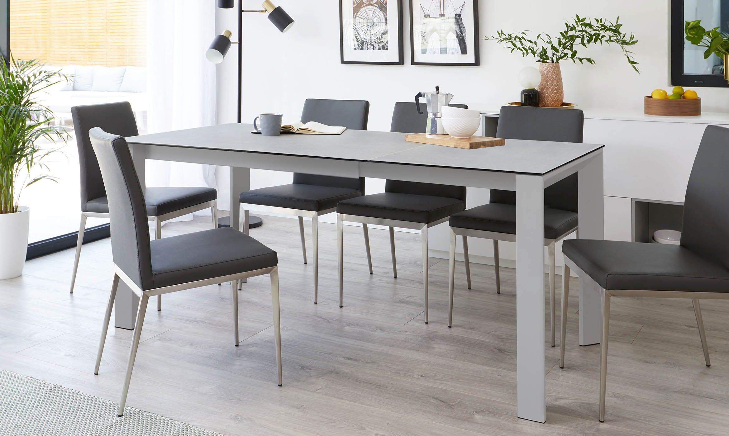 Louis Light Grey Ceramic Extending 6 To 8 Seater Dining Table