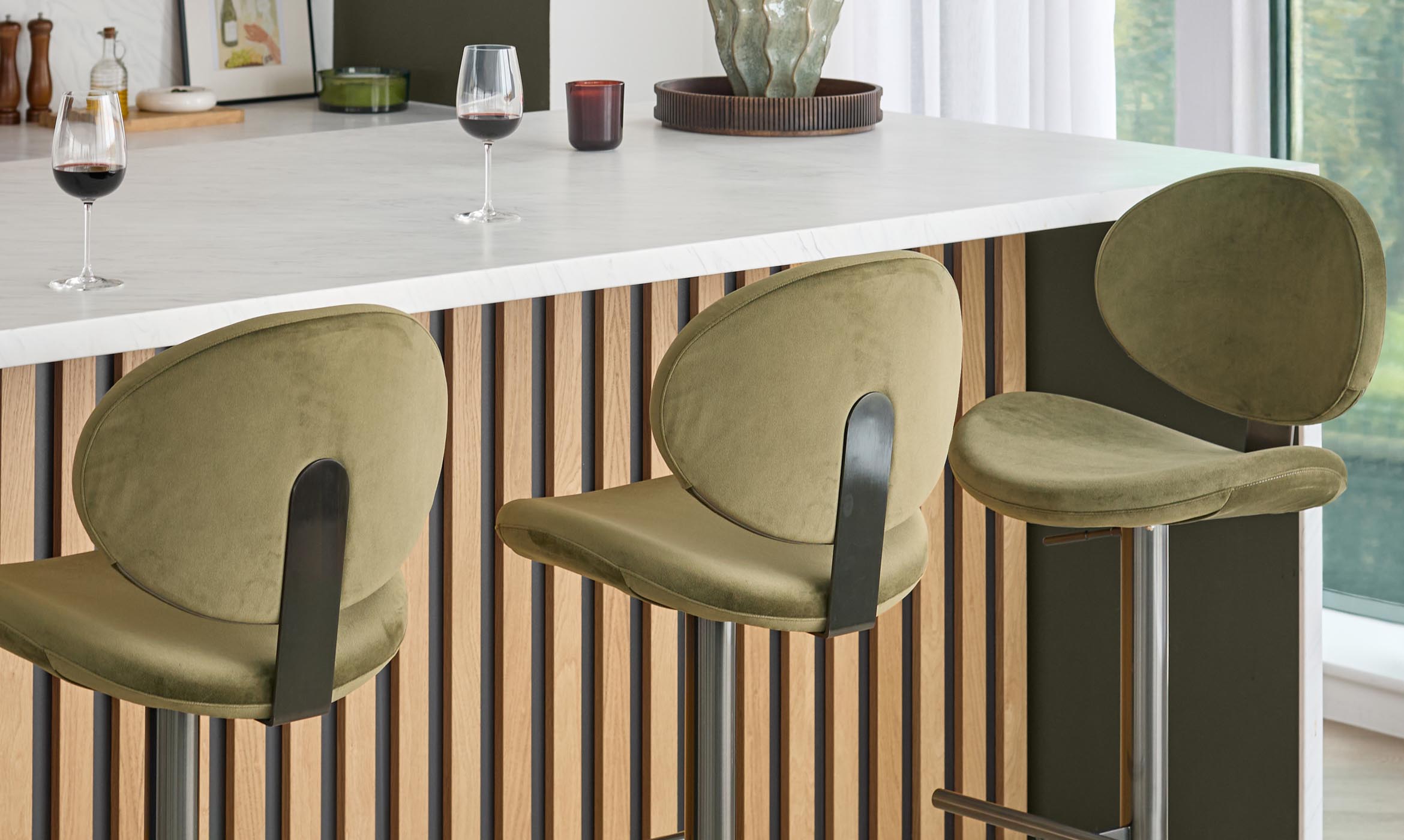 Lilah olive green velvet gas lift bar stool