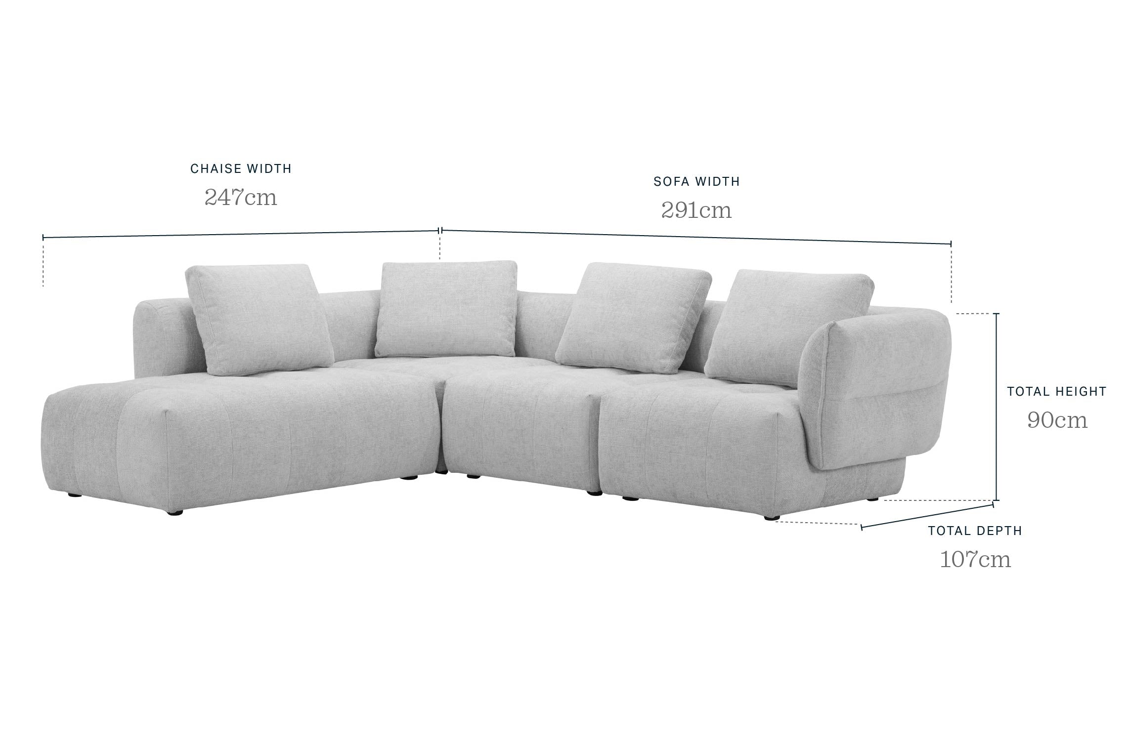 Lillian mocha fabric left hand corner chaise sofa