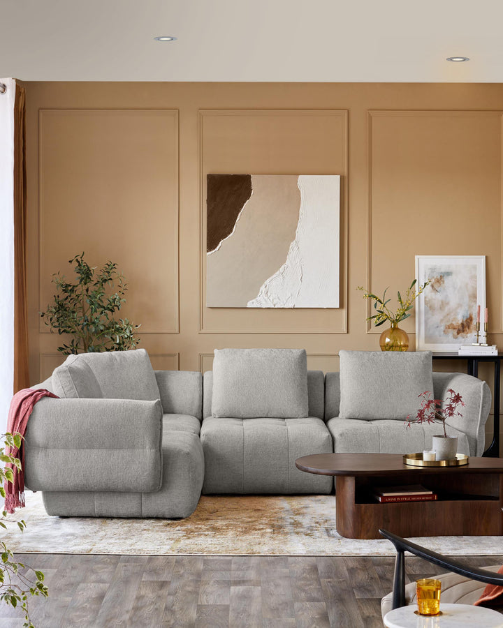 Lillian light grey fabric small corner sofa