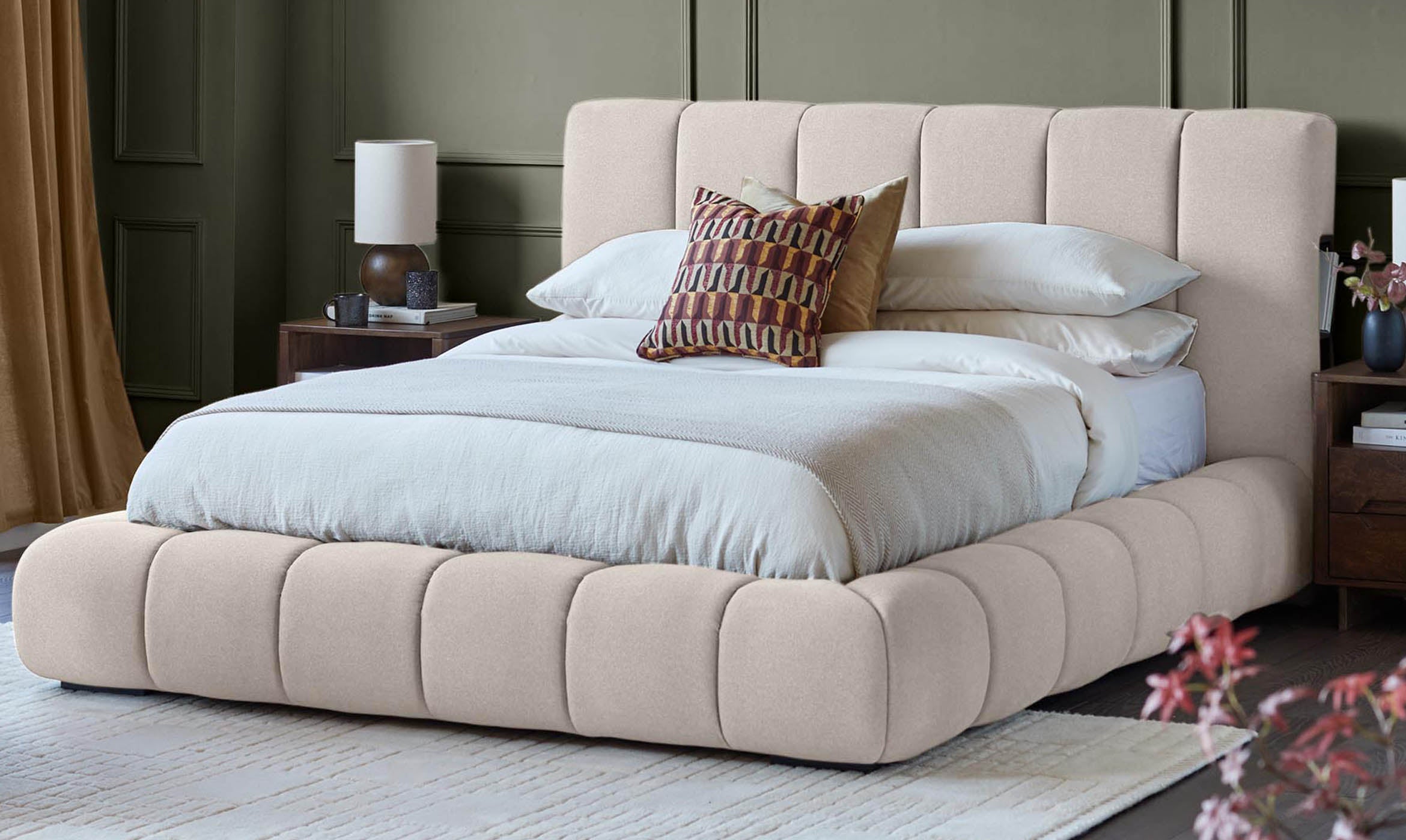 Lillian cream fabric super king ottoman storage bed