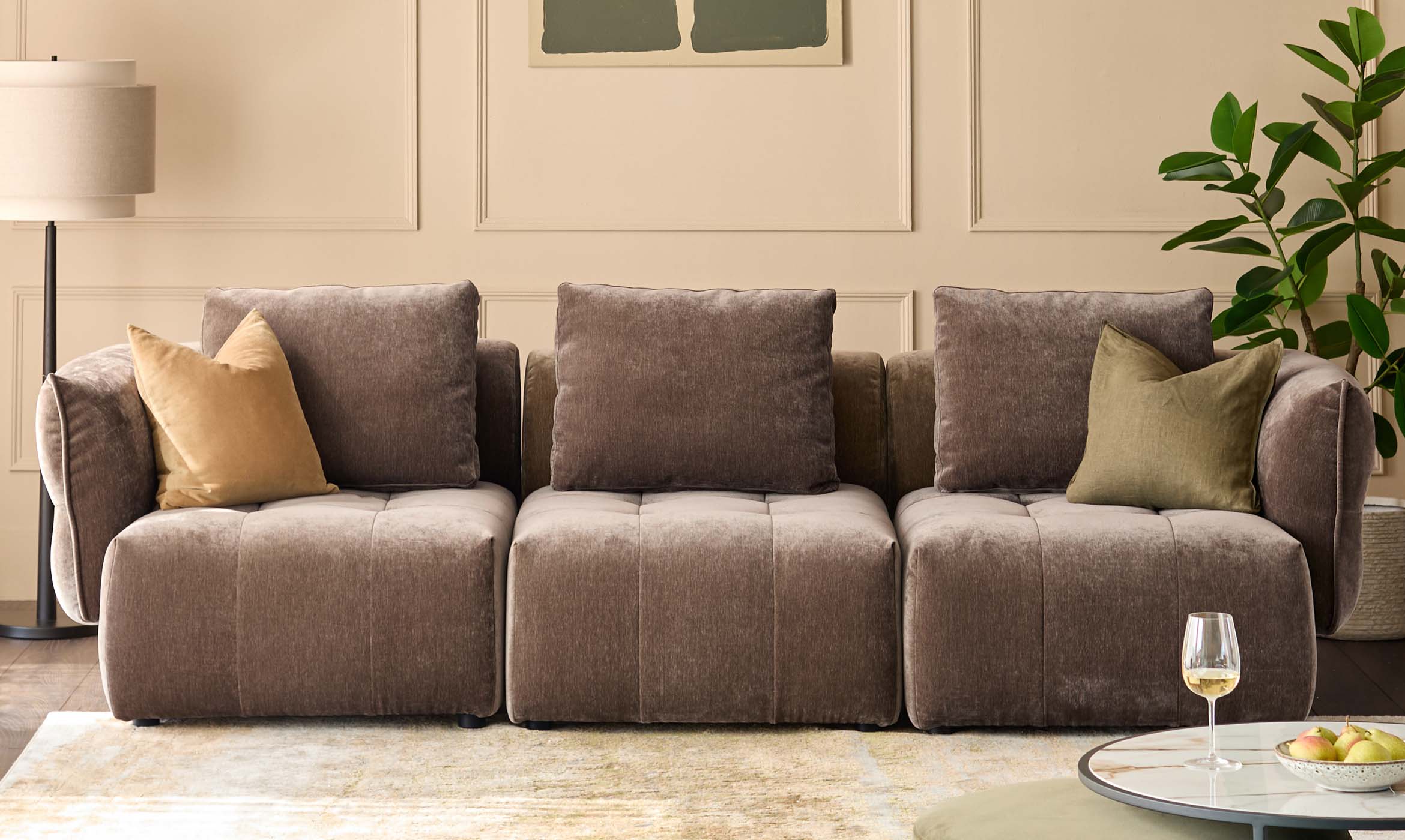 Lillian mocha fabric 3 seater sofa