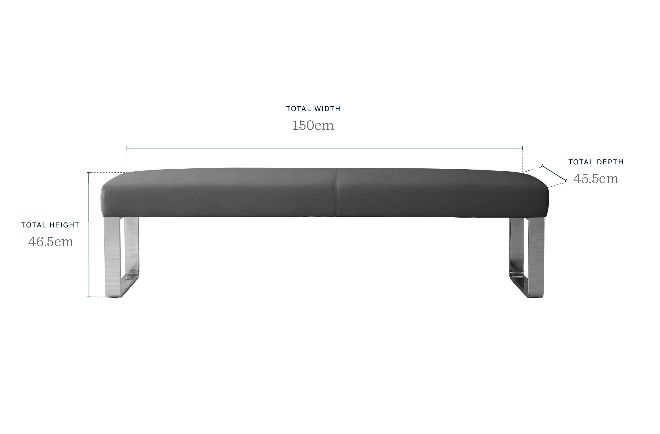 Loop 3 Seater Grey Faux Leather & Stainless Steel Bench Without Backrest