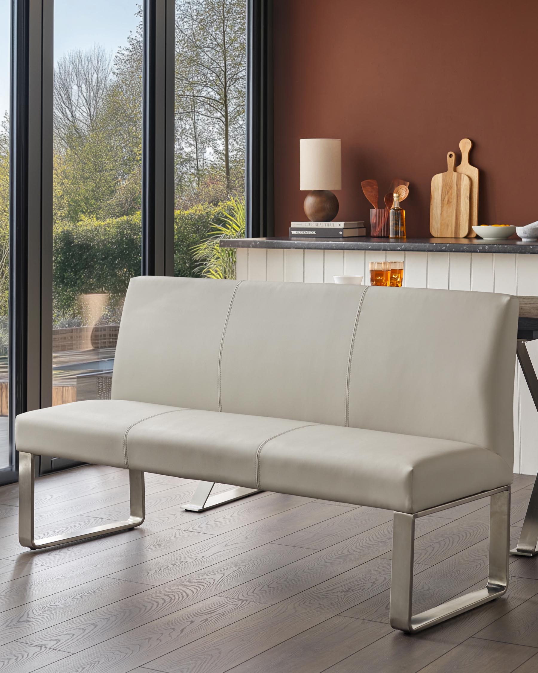 Loop Seater Light Grey Faux Leather Stainless Steel Dining