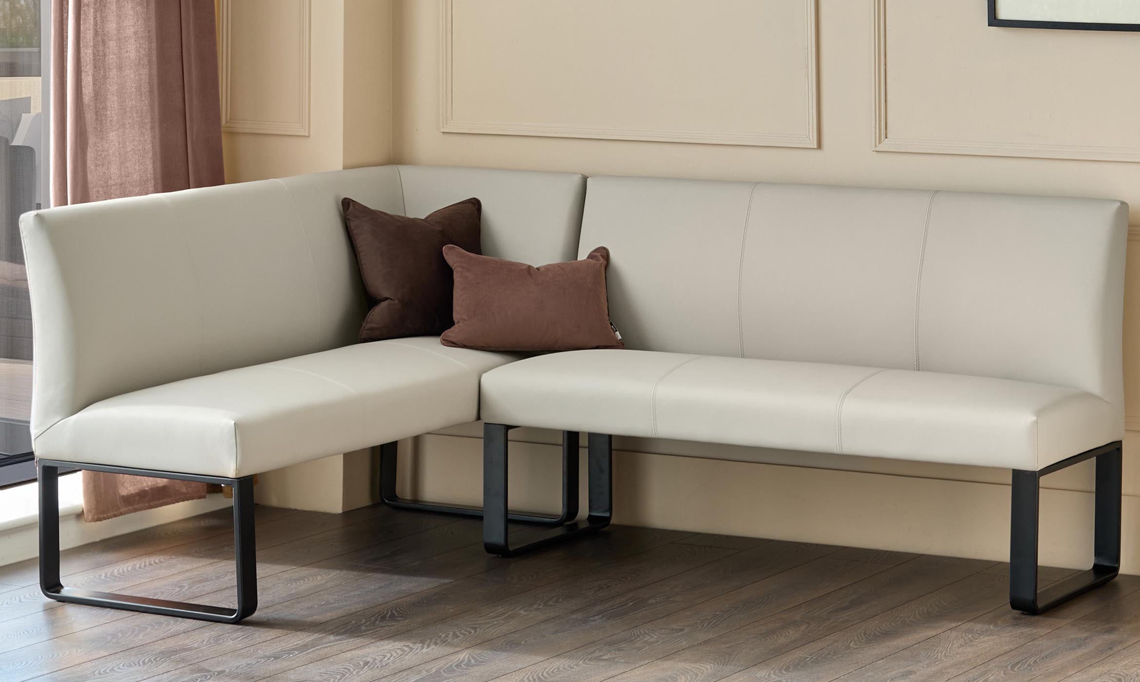 Loop 5 Seater Grey Faux Leather & Black Right Hand Corner Dining Bench