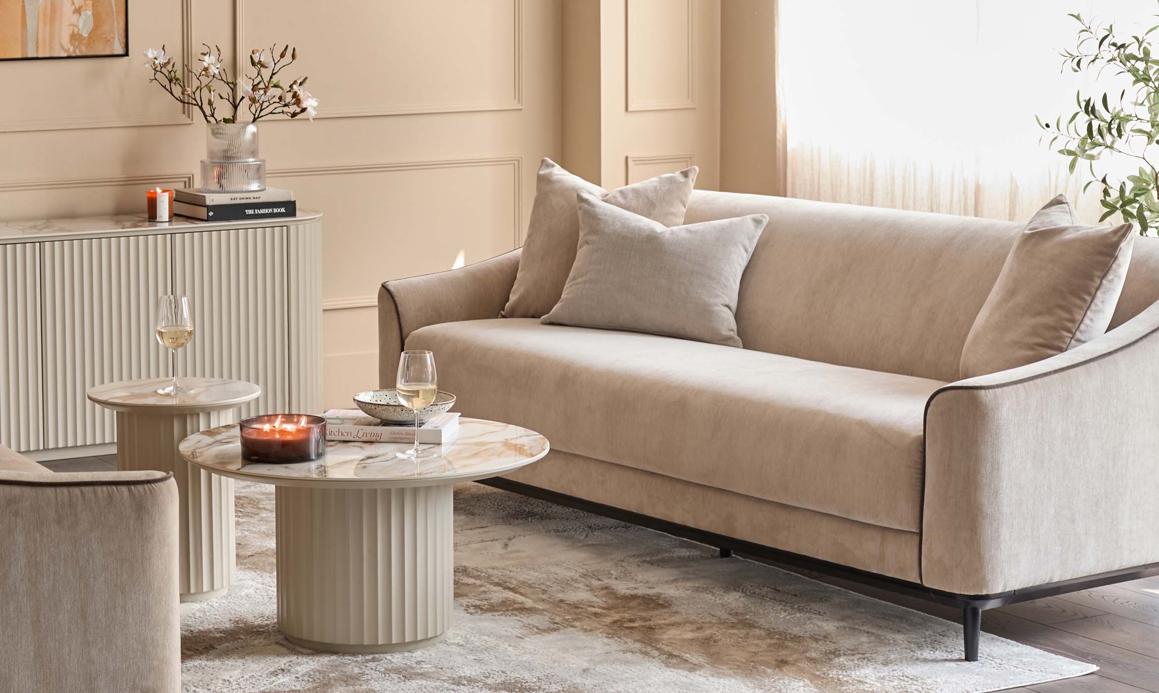 Julep champagne fabric 3 seater sofa