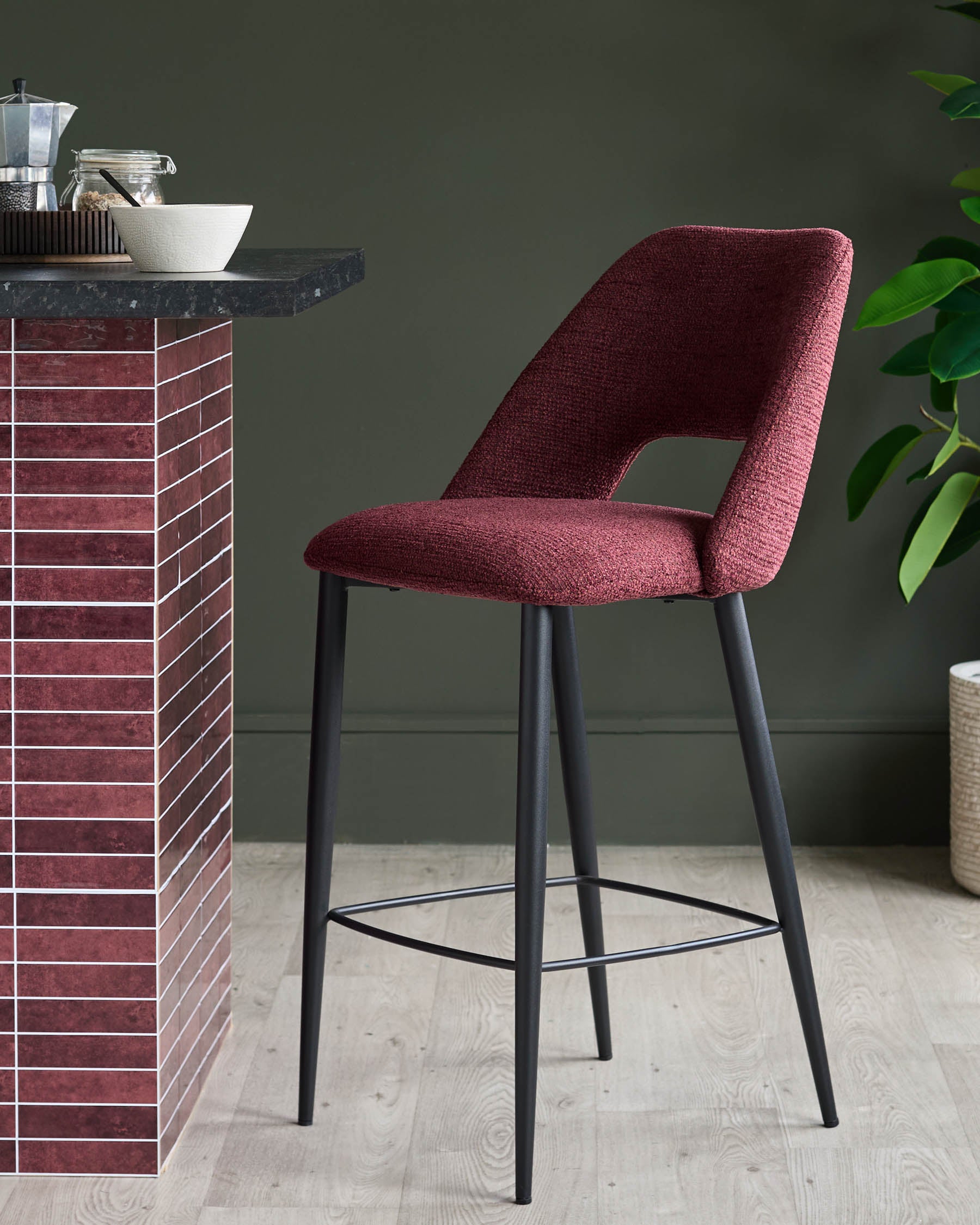 Lottie berry red fabric bar stool – Danetti