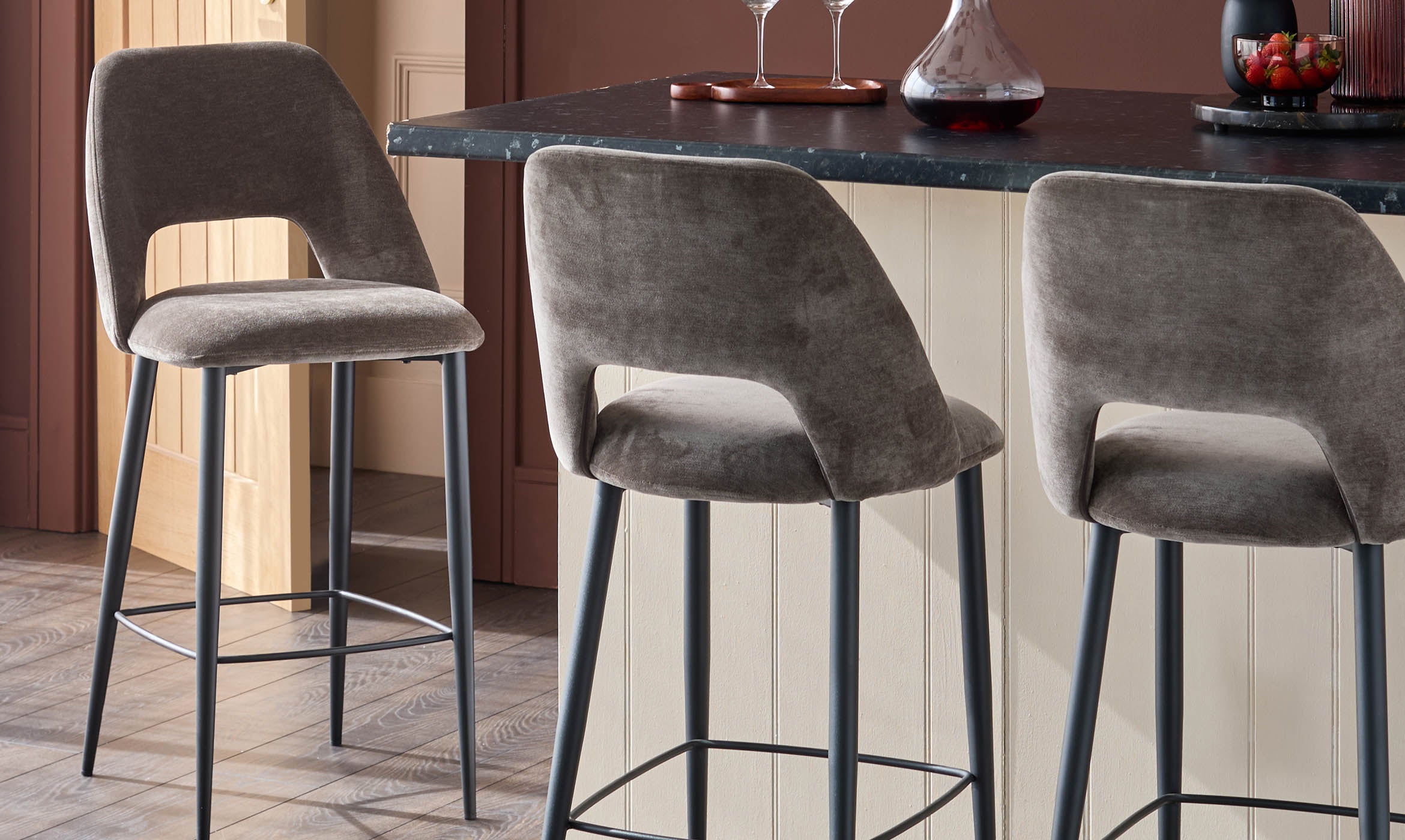 Lottie mocha fabric bar stool