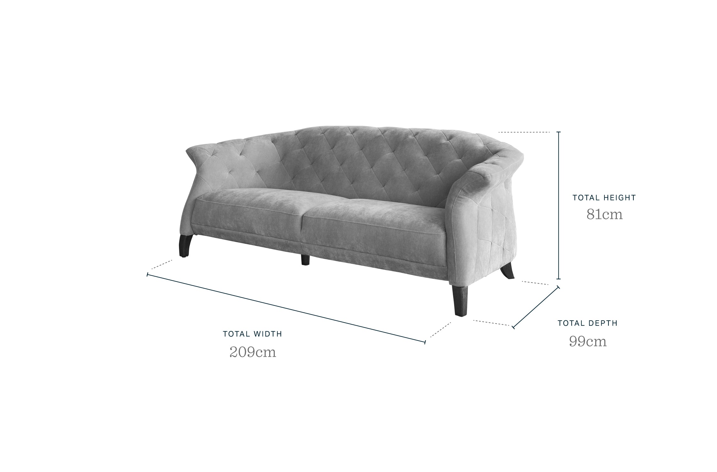 Luxe 2 Seater Sofa Mid Grey Fabric