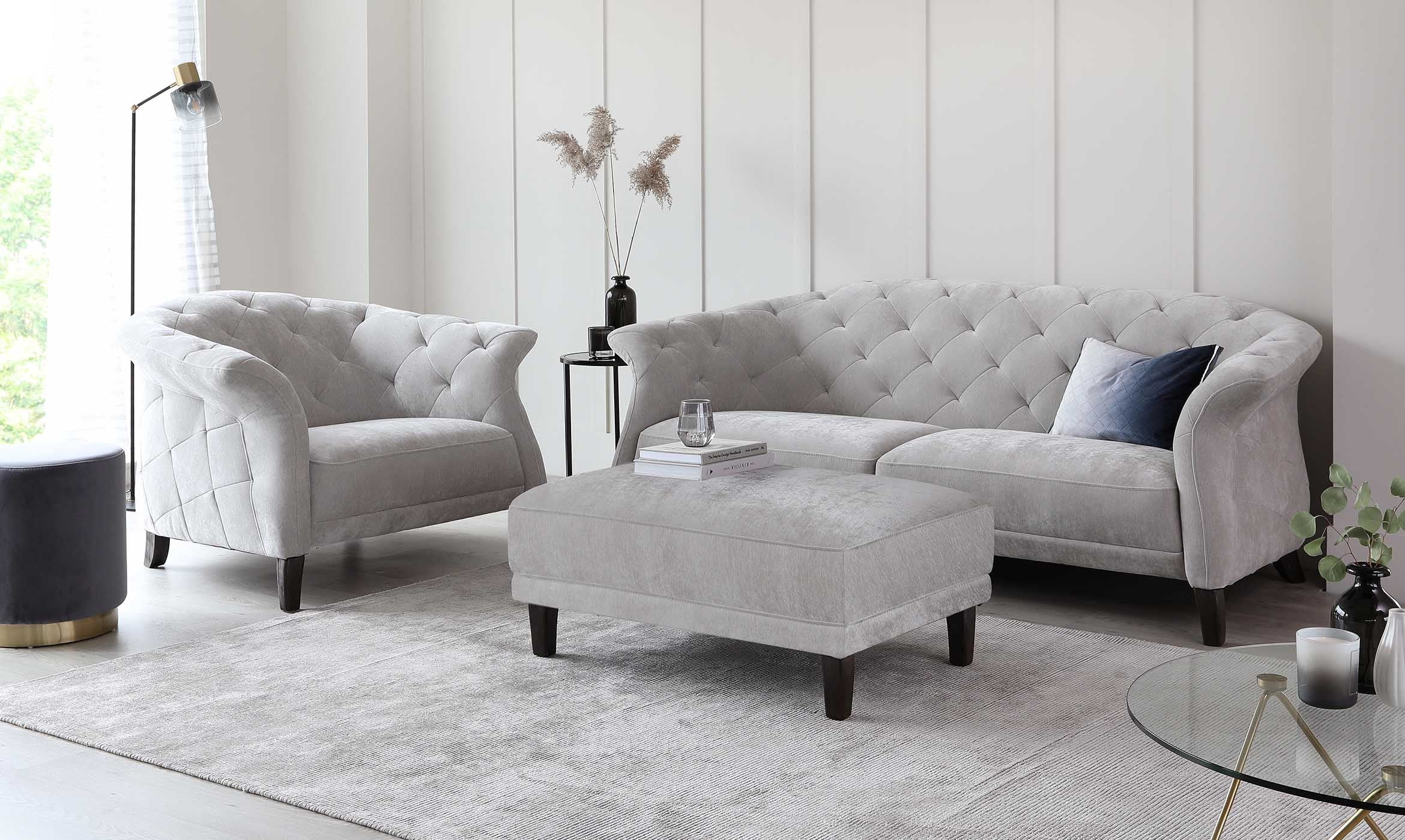 Luxe Modern Light Grey Fabric Footstool