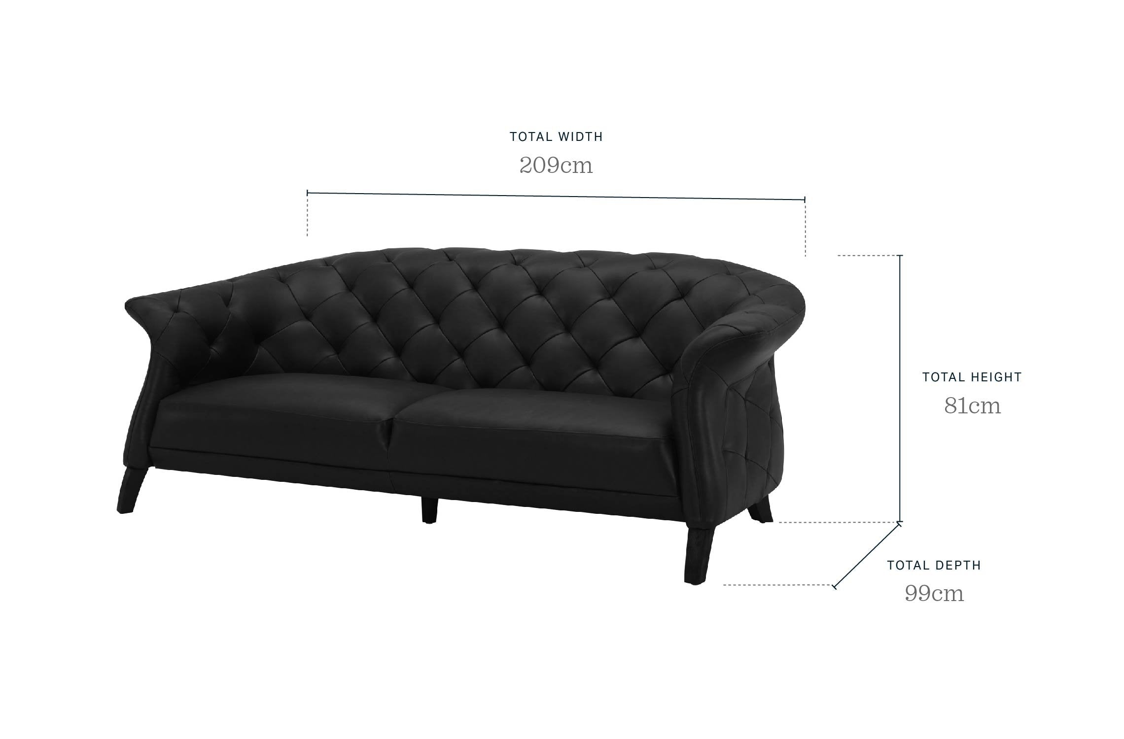 Luxe black leather 2 seater sofa