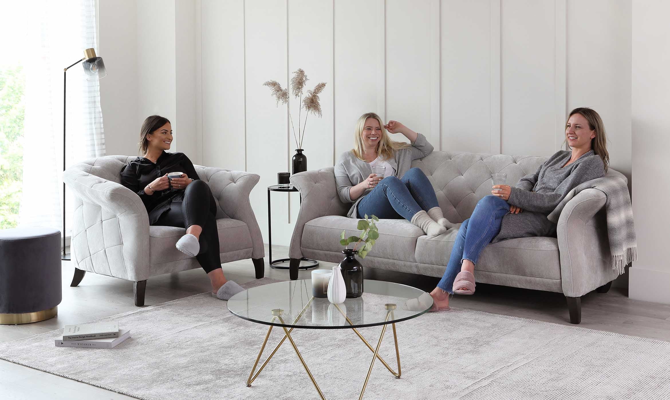 Luxe 2 Seater Sofa Light Grey Fabric