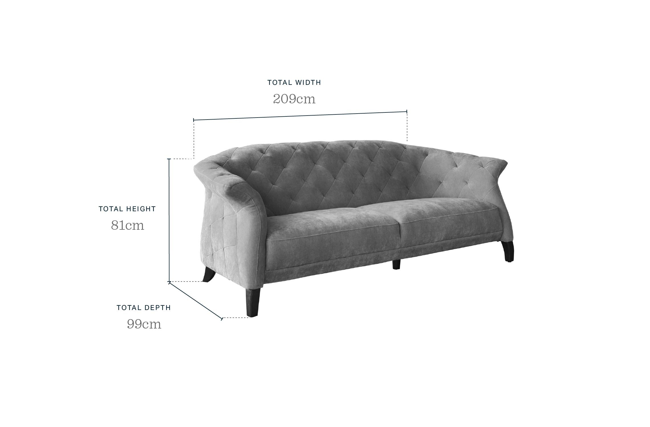 Luxe 2 Seater Sofa Light Grey Fabric