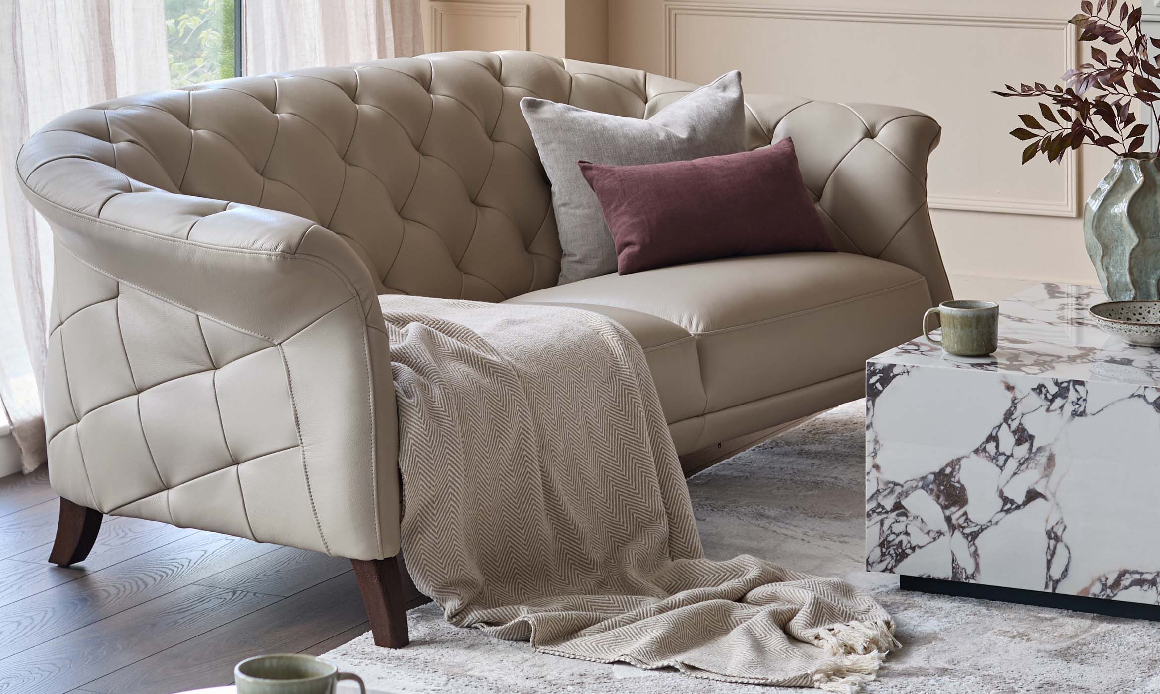 Luxe natural leather 2 seater sofa