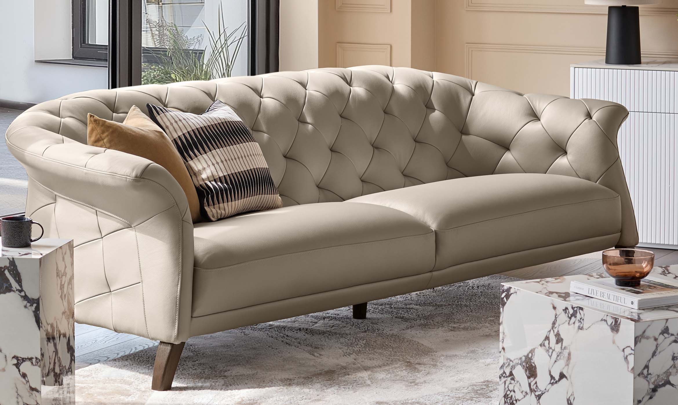 Luxe natural leather 3 seater sofa