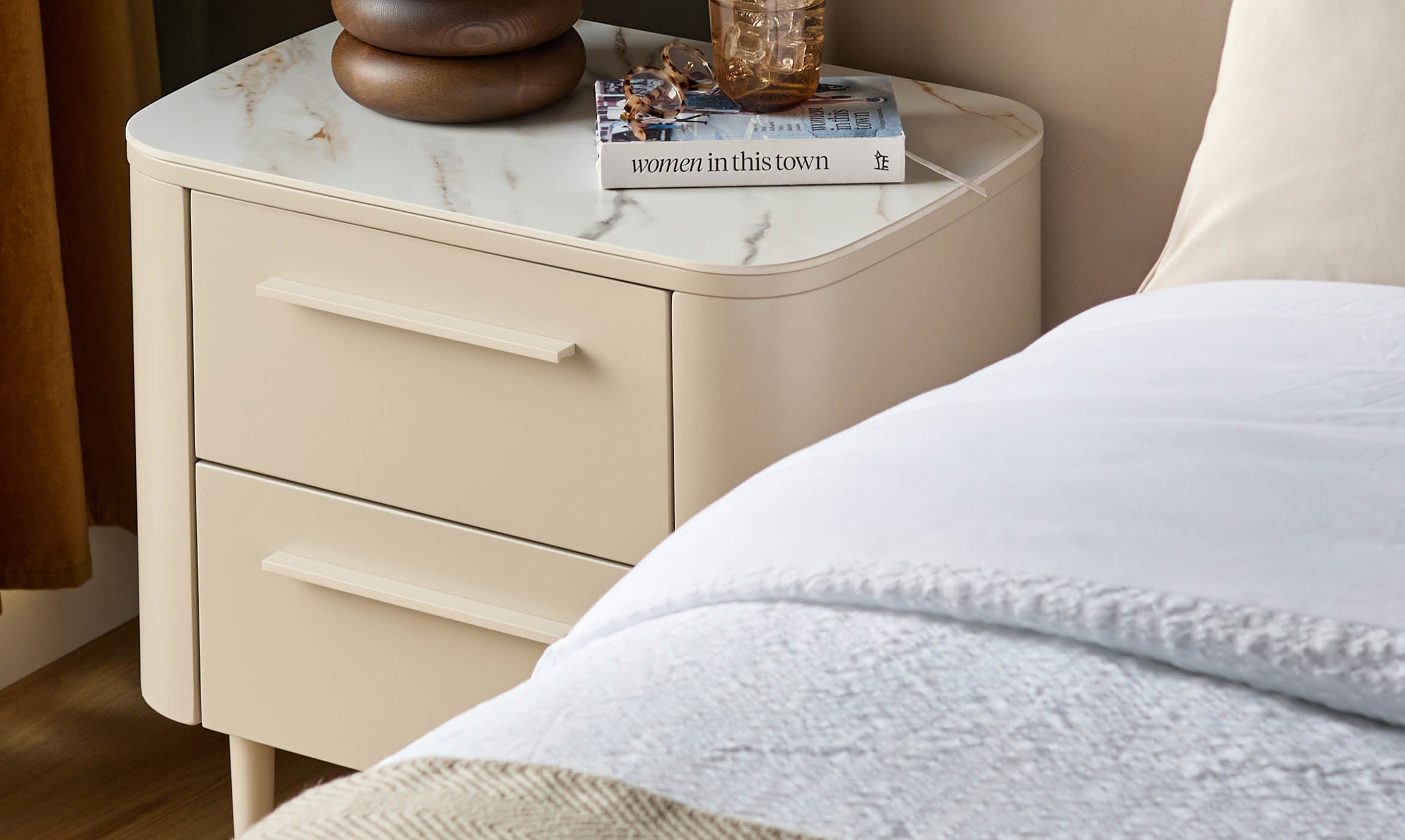 Manhattan natural ceramic 2 drawer bedside table