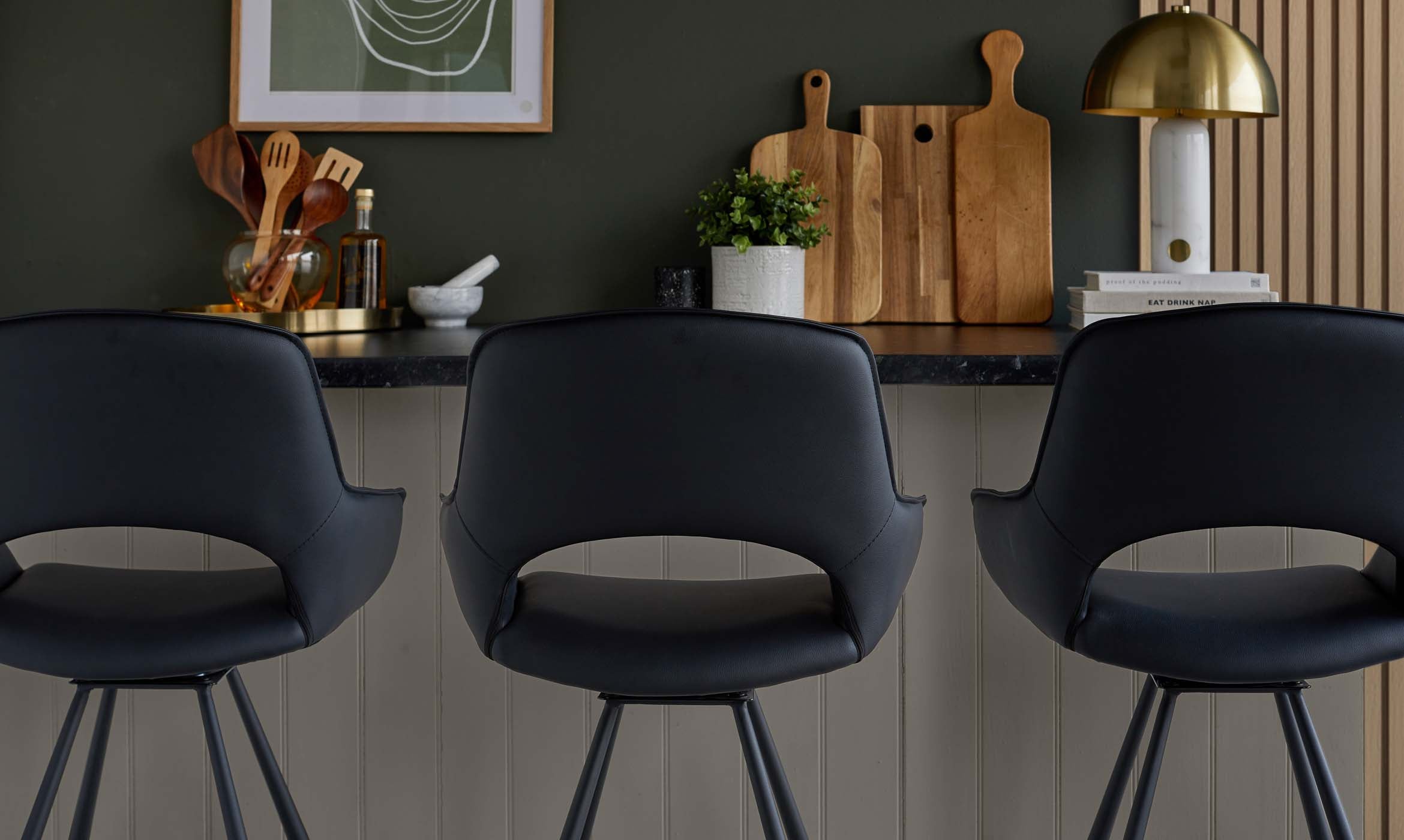 Marlow black faux leather swivel bar stool