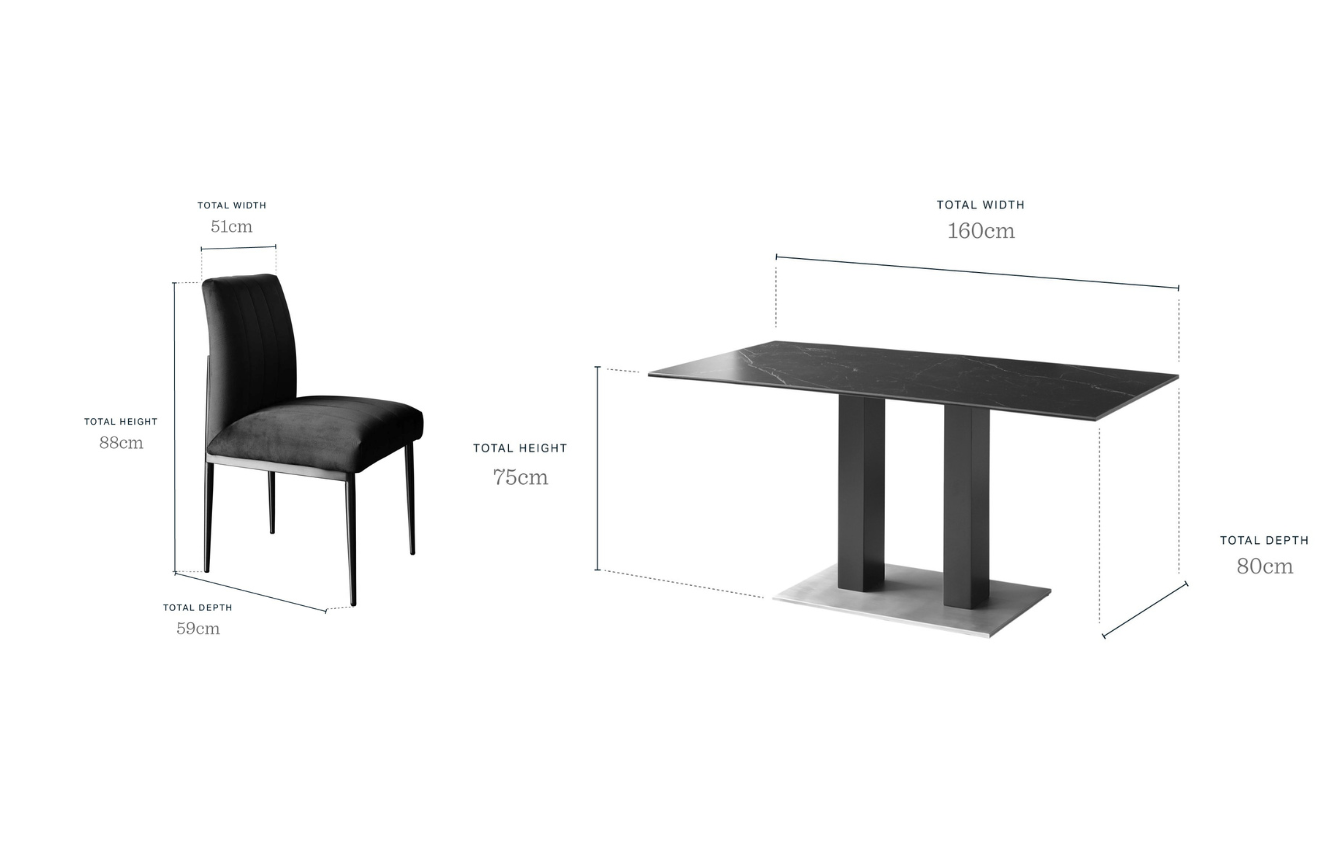 Mia 6 seater table and 6 Kendra dining chairs set