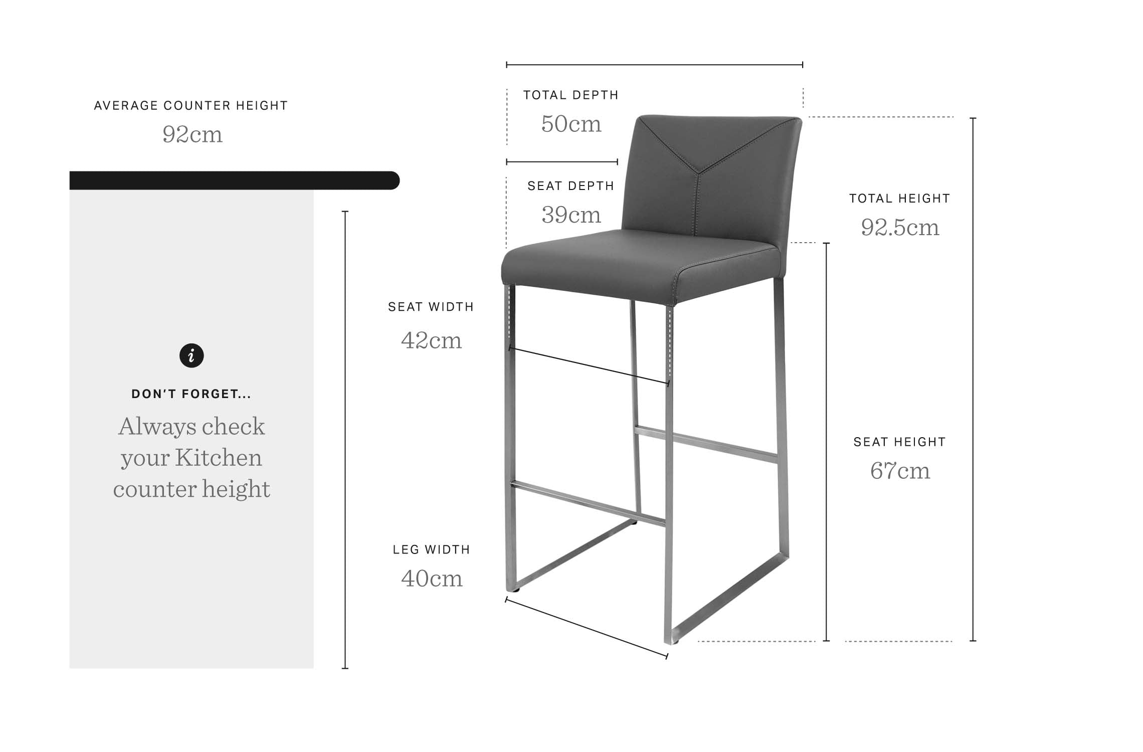 Monti Light Grey Leather Bar Stool