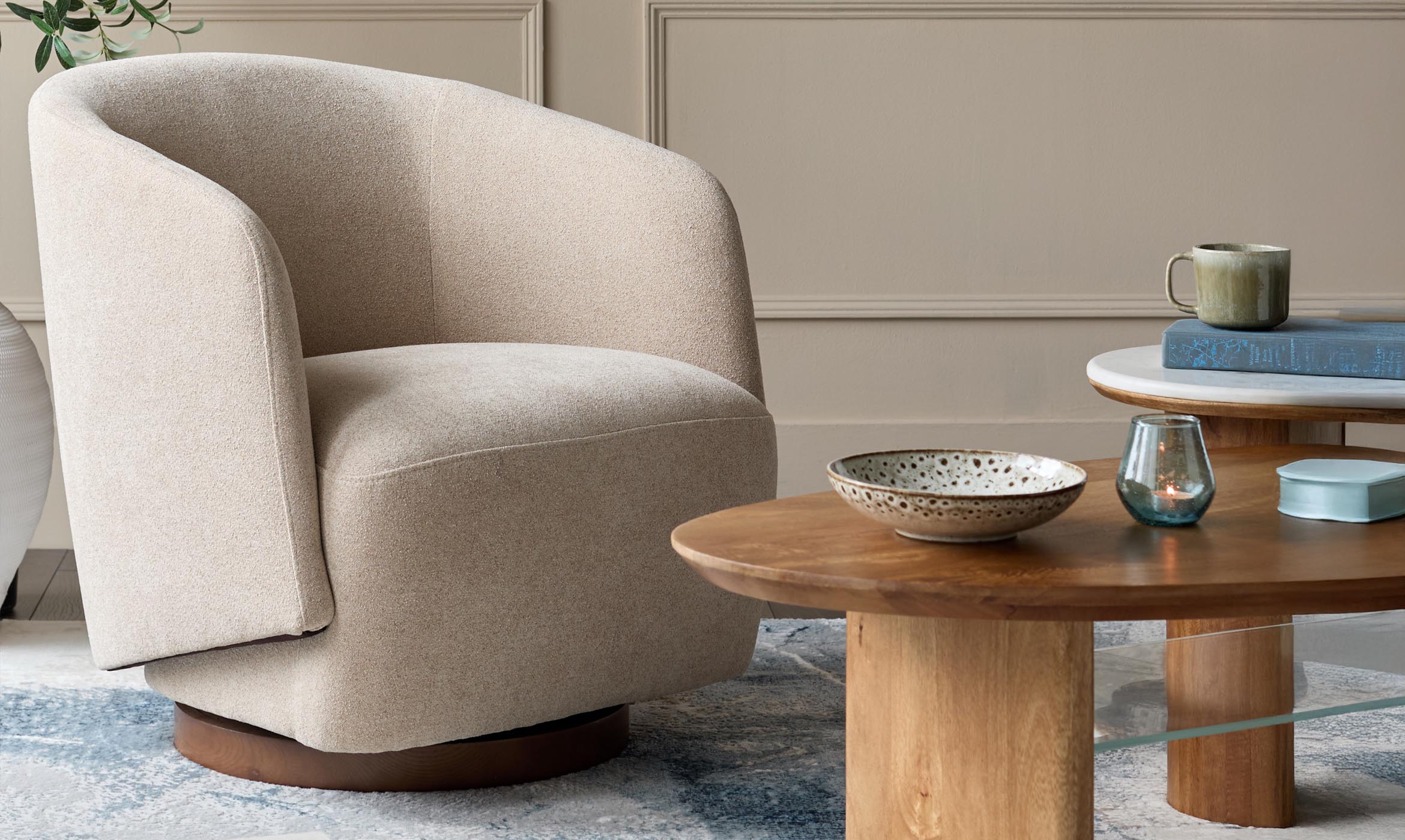Natalia natural boucle swivel occasional chair