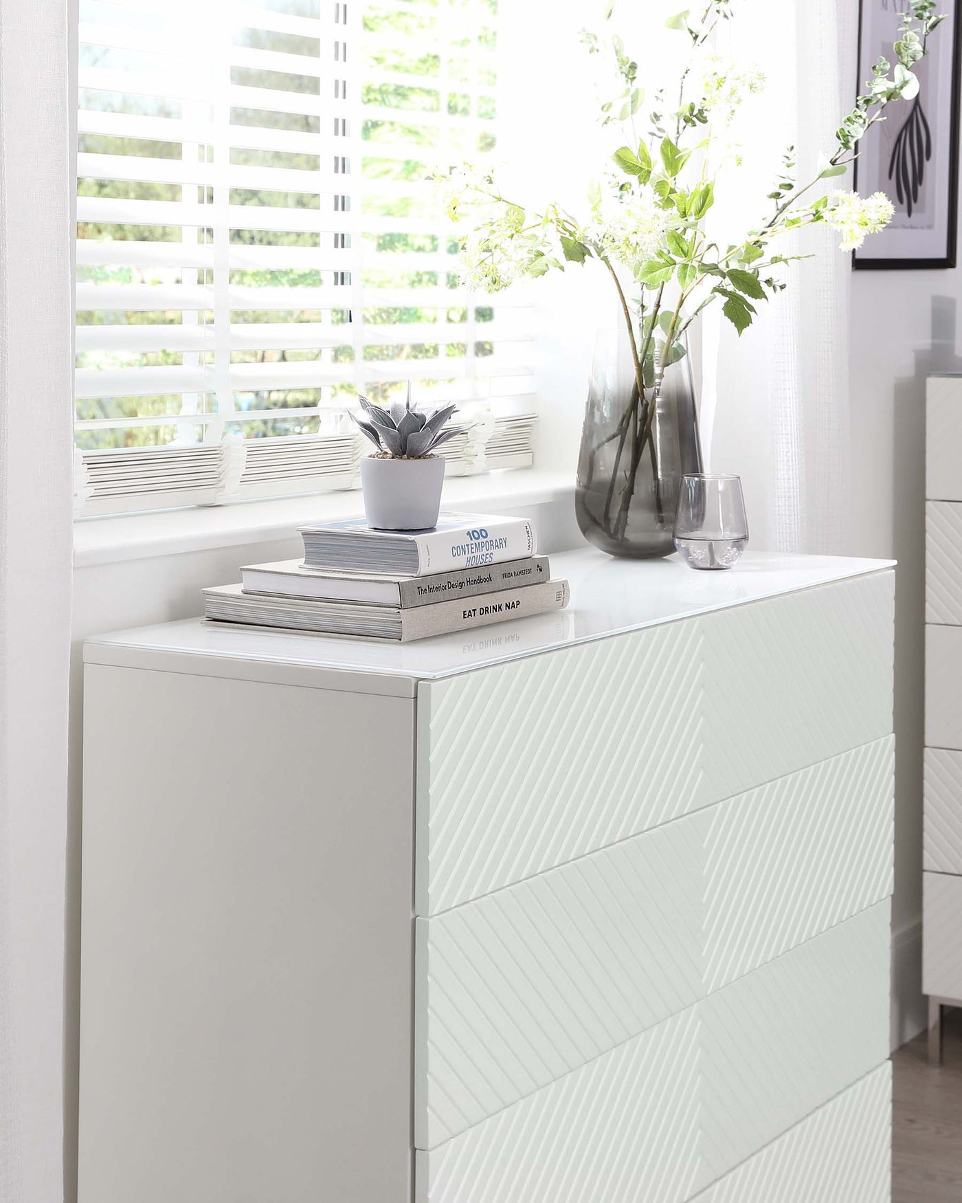 Noah White Gloss Chest Of Drawers With Brass Legs