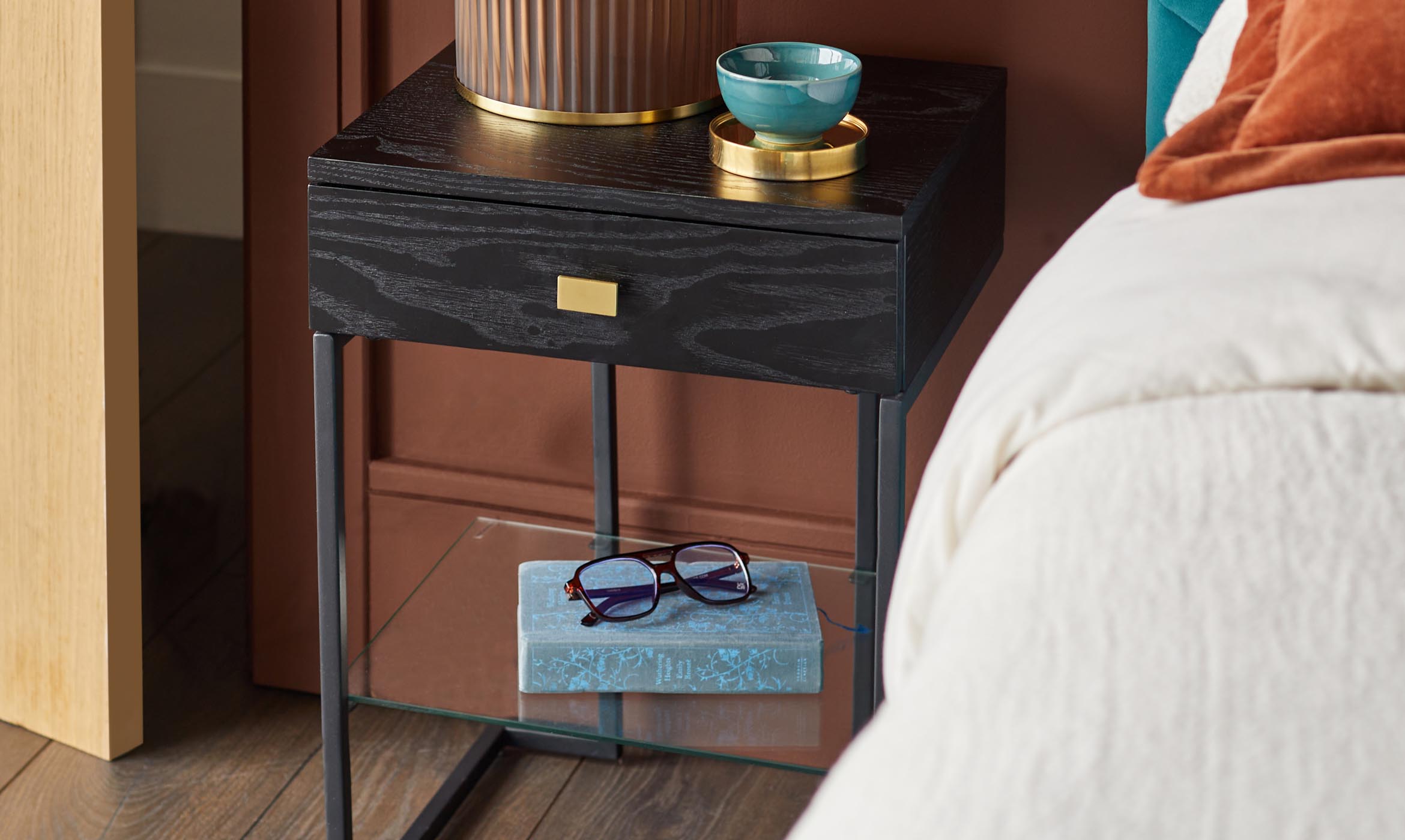 Odele Black Ash Bedside Table