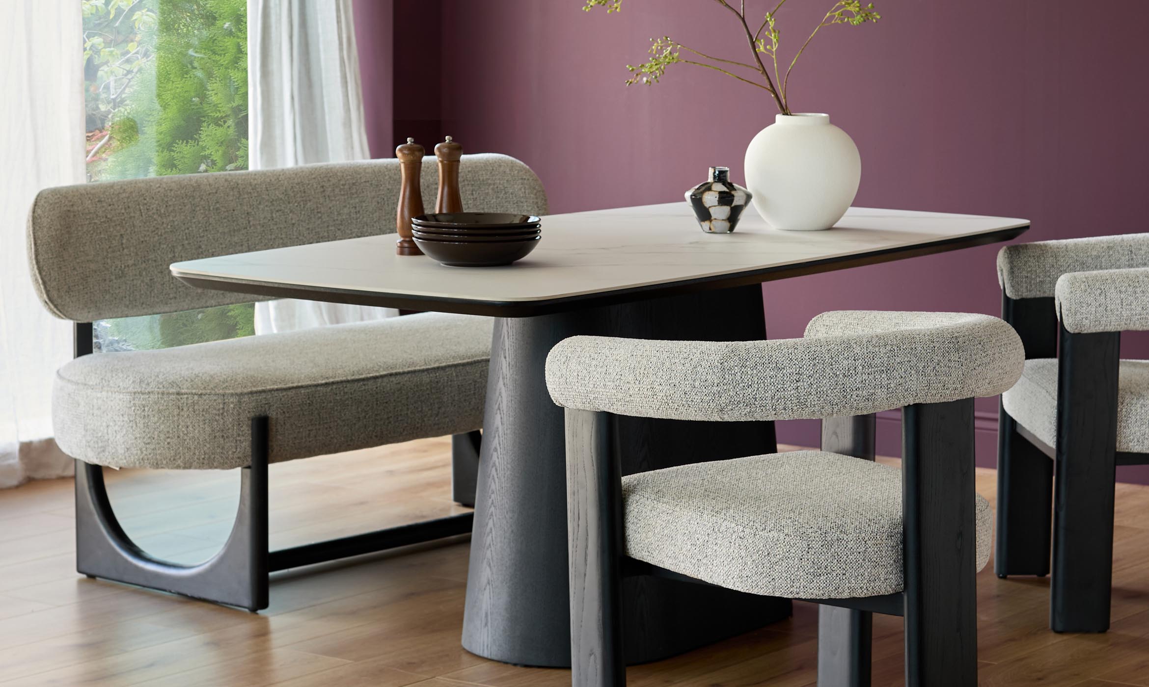 Orlan grey fabric 3 seater dining bench