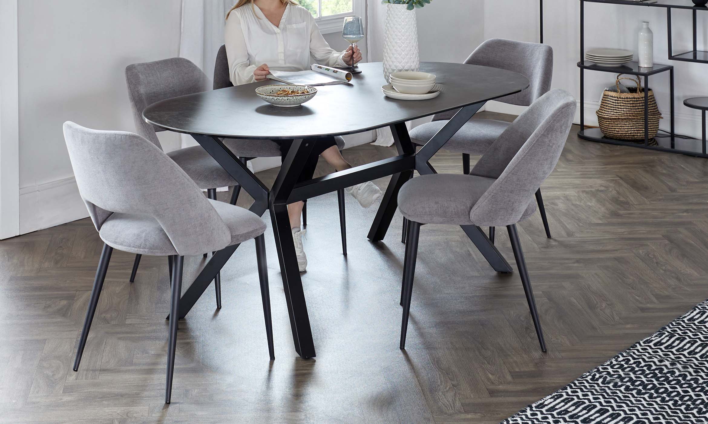Lottie Dark Grey Fabric Dining Chair