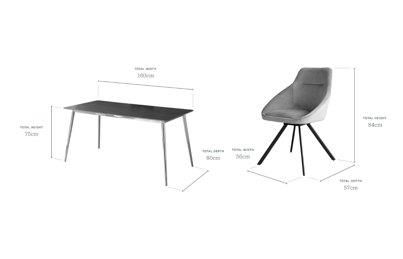 Oslo natural ceramic 6 seater table and 6 Cleo dining chairs set