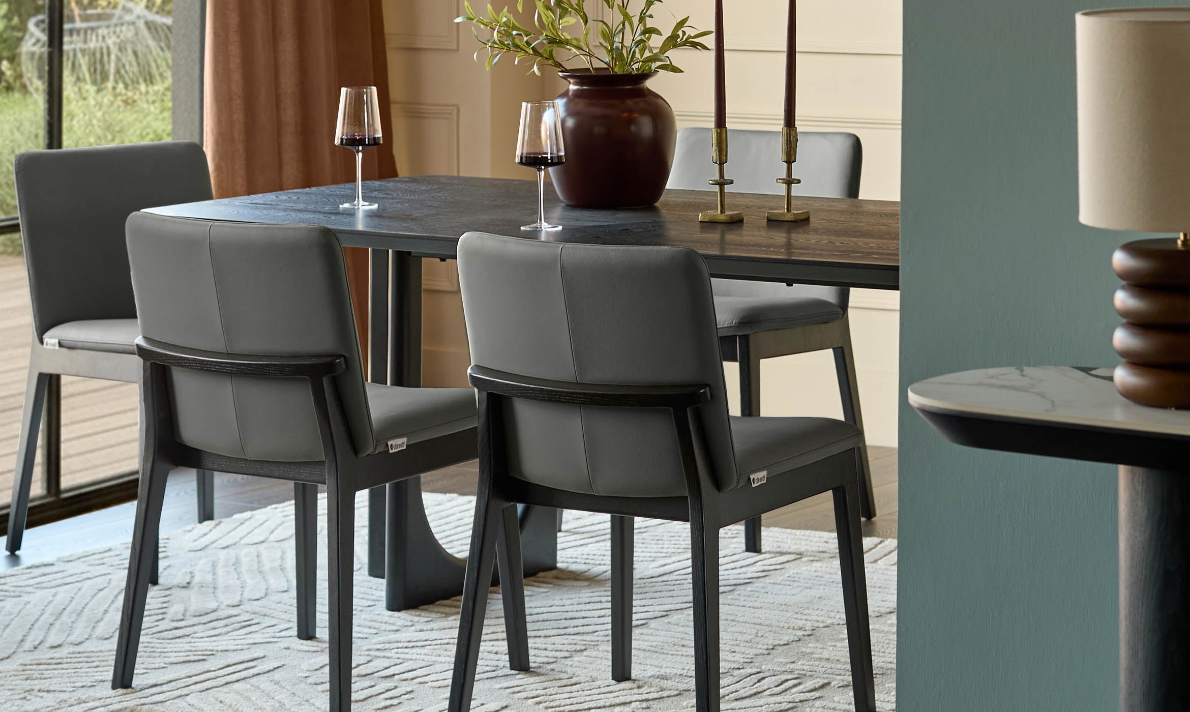 Otis dark grey leather dining chair