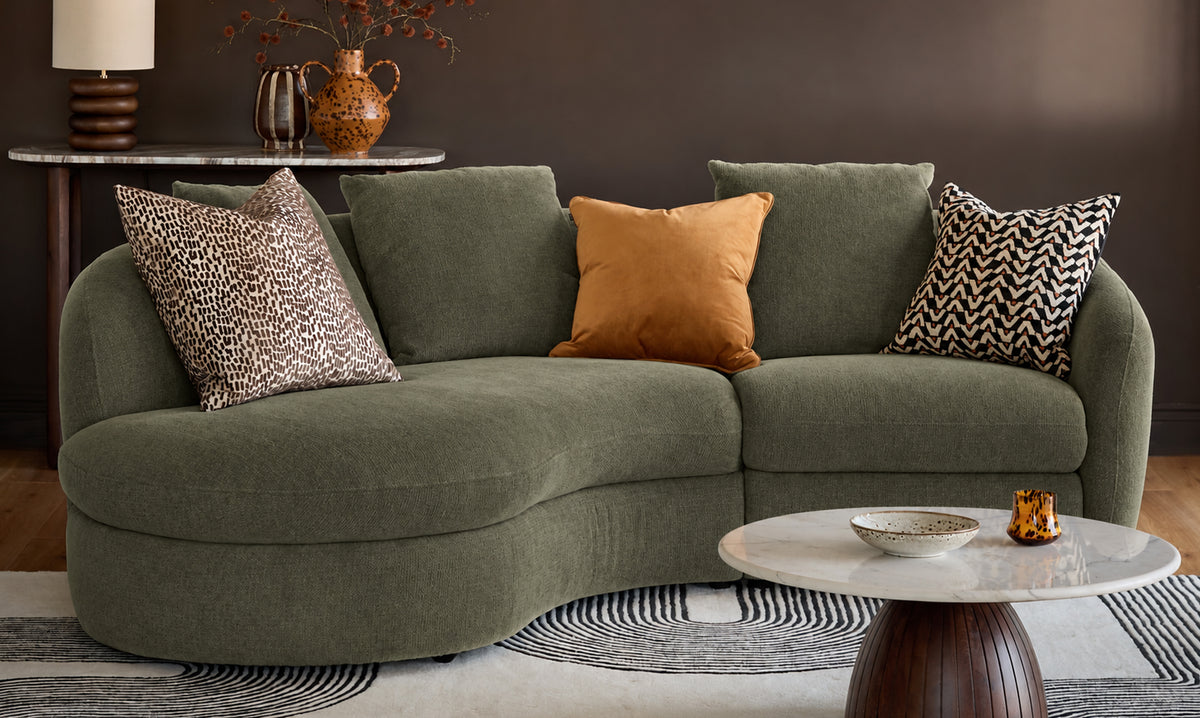 Ottilie olive green fabric left hand facing chaise sofa