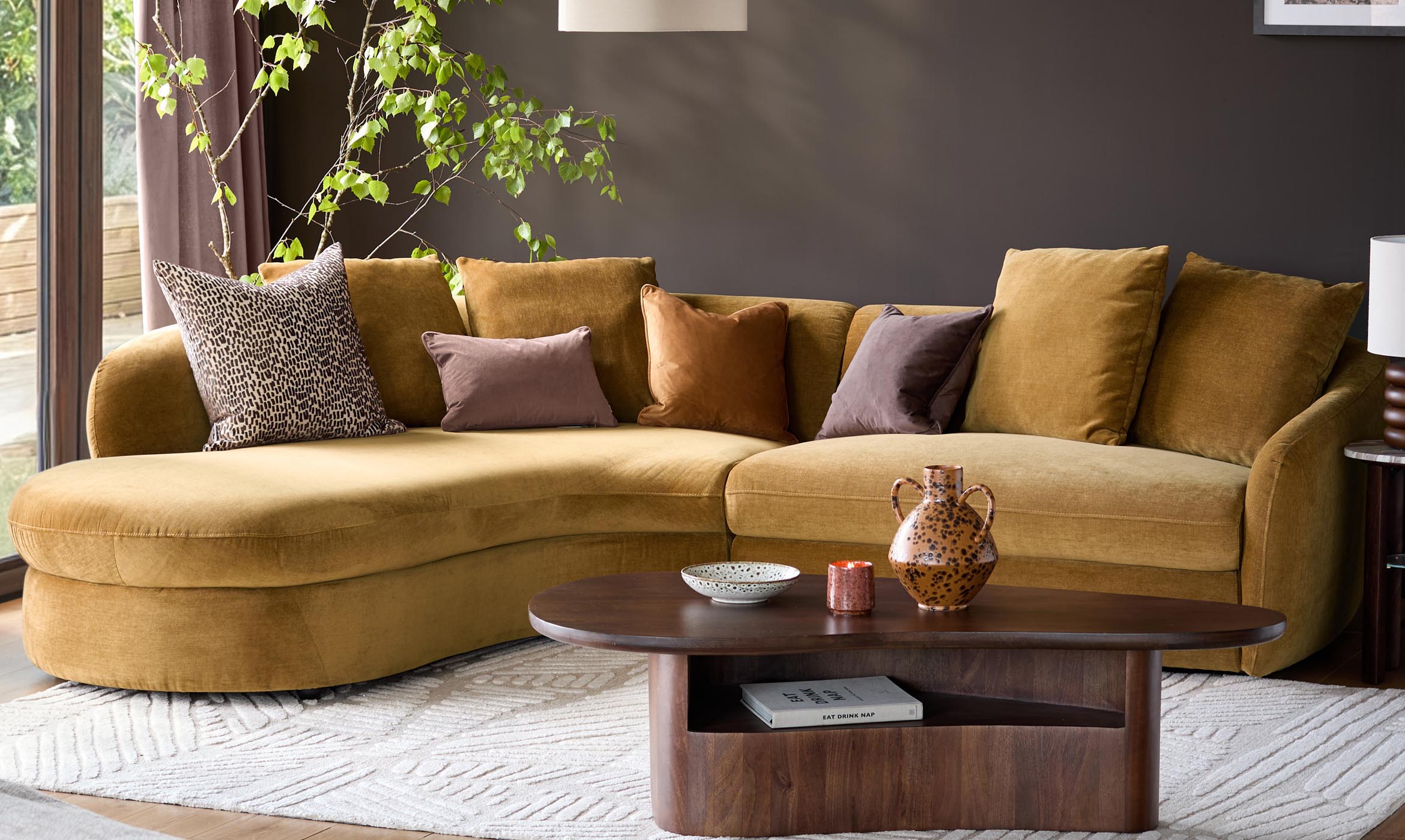 Ottilie ochre chenille left hand corner chaise sofa