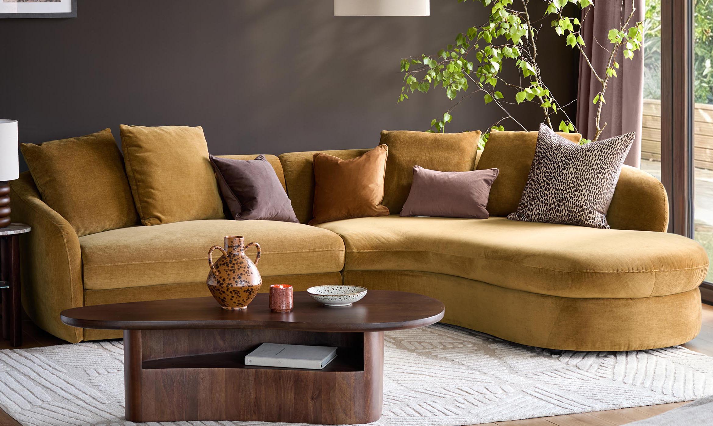 Ottilie ochre chenille right hand corner chaise sofa