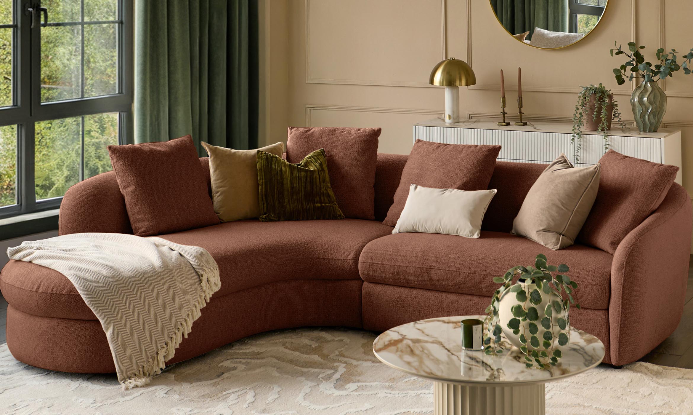 Ottilie apricot chenille left hand corner chaise sofa