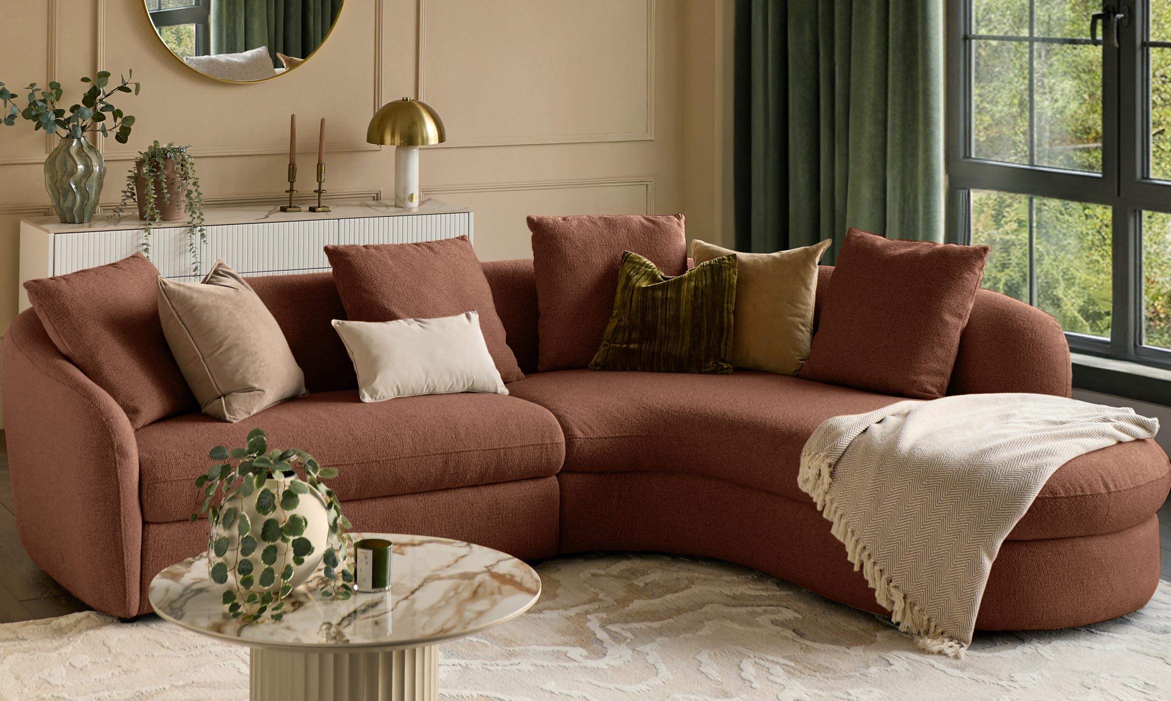 Ottilie apricot chenille right hand corner chaise sofa