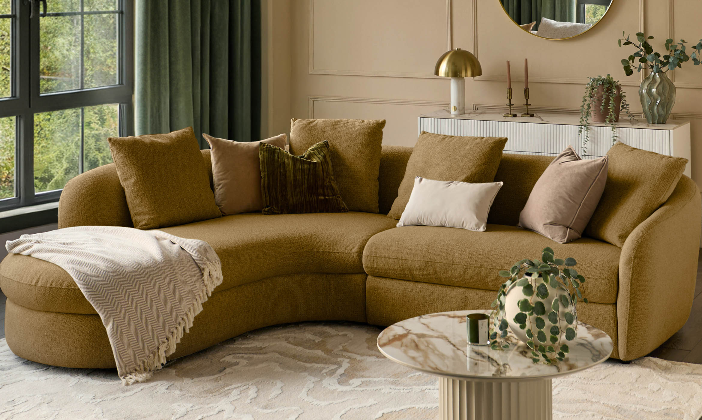 Ottilie ochre chenille left hand corner chaise sofa