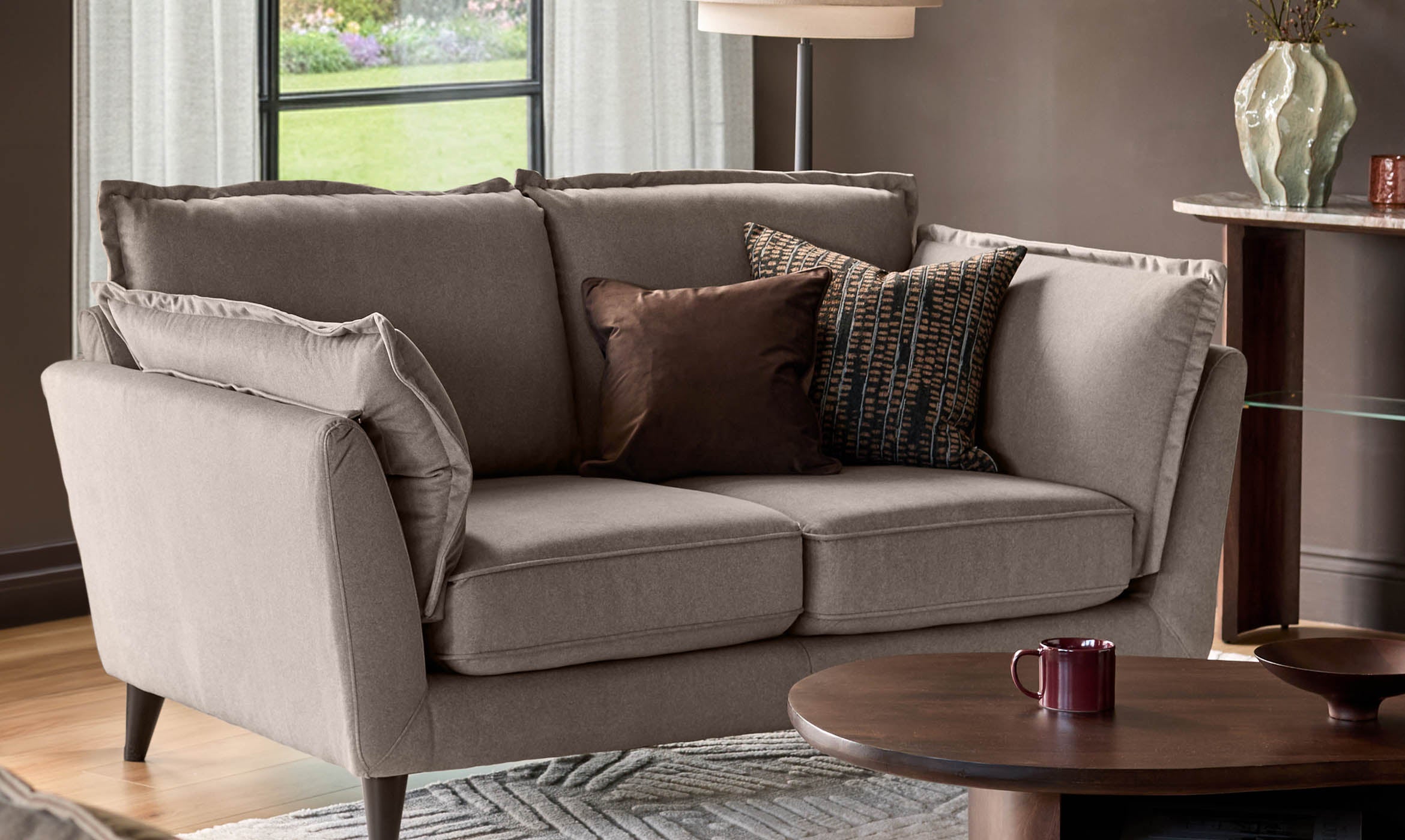 Otto mocha plush fabric 2 seater sofa