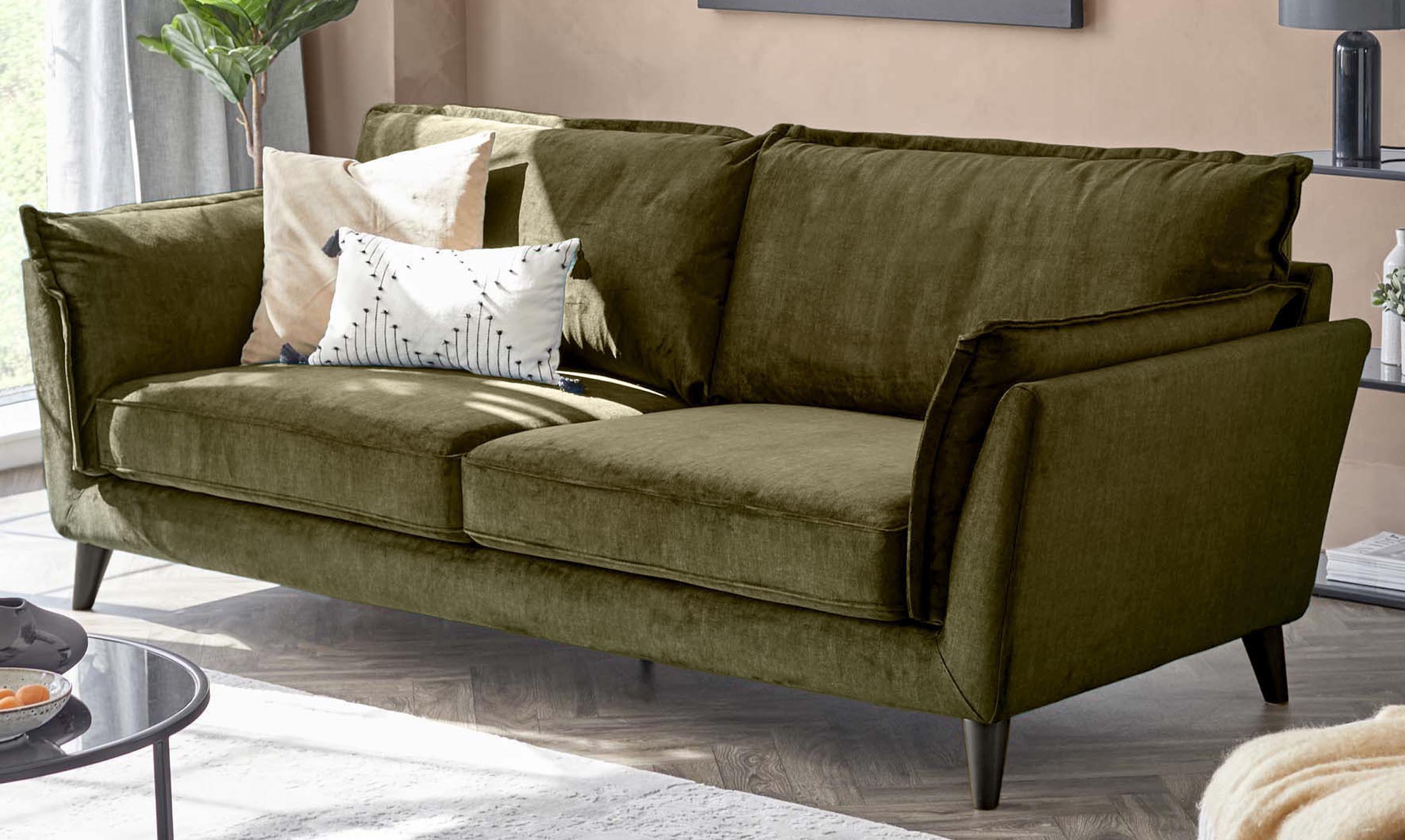 Otto olive green velvet 2 seater sofa