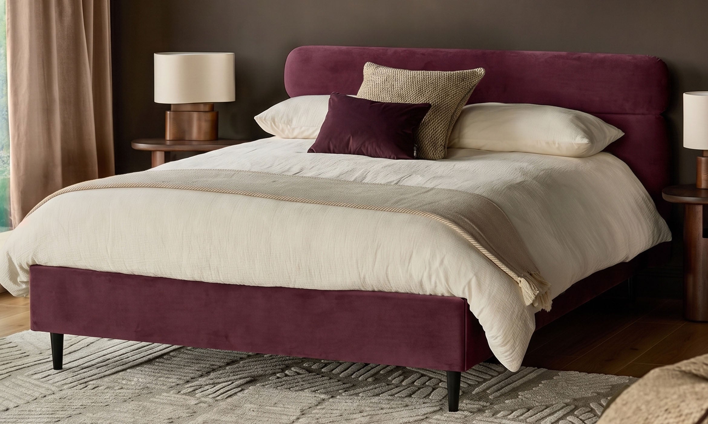 Preston plum velvet double bed