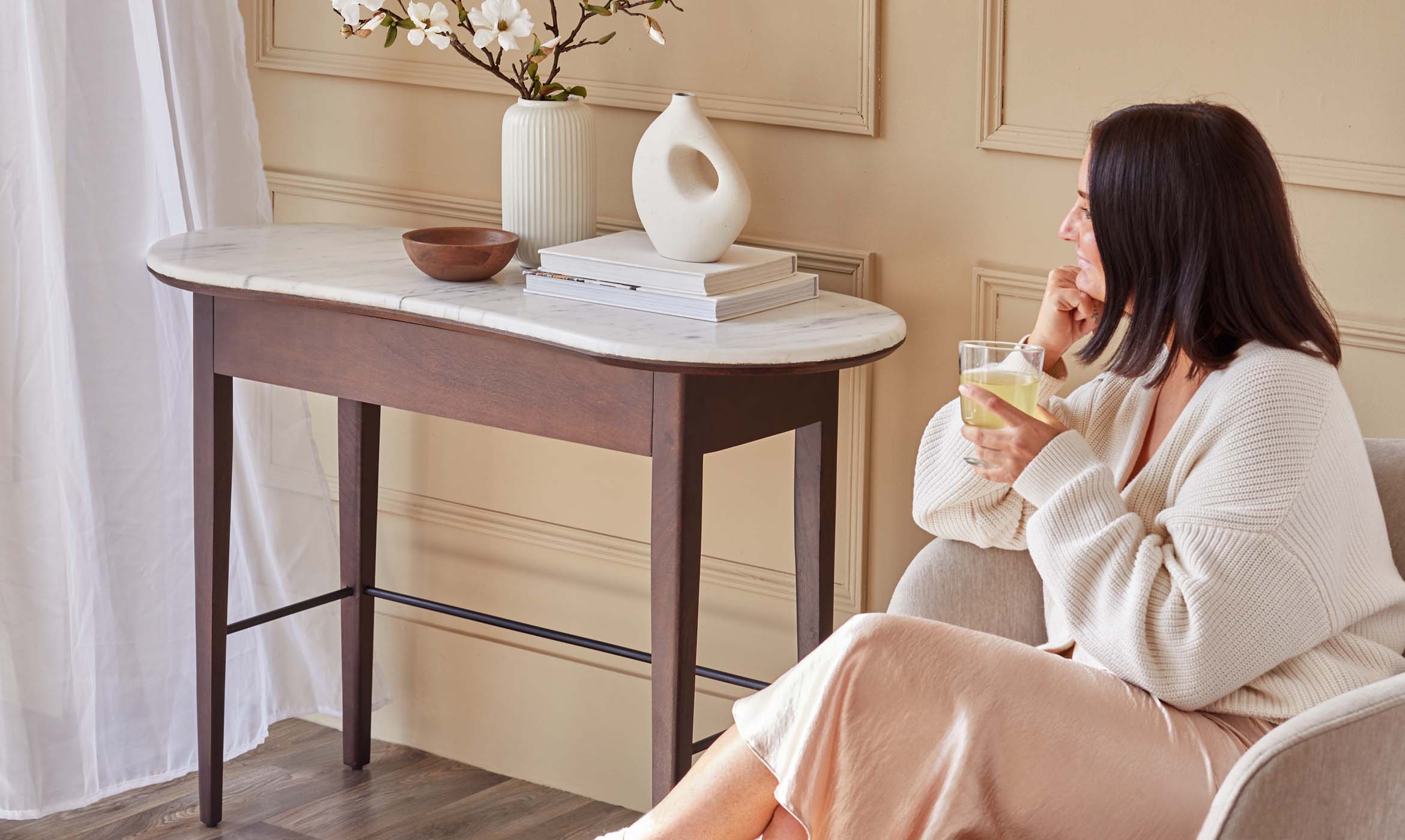 Reagan dark mango wood marble top dressing table