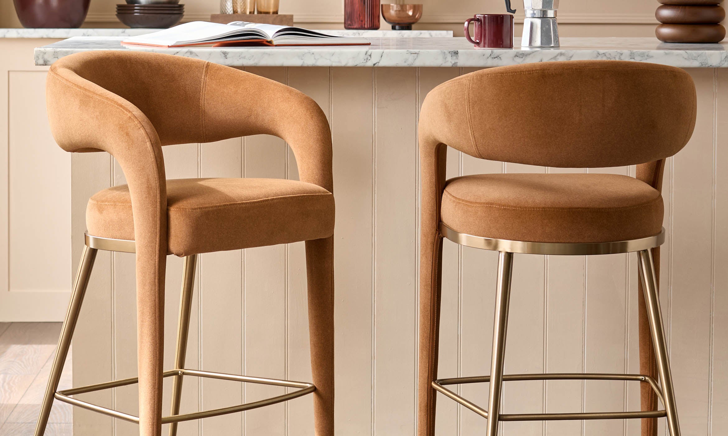 Rhett caramel fabric bar stool