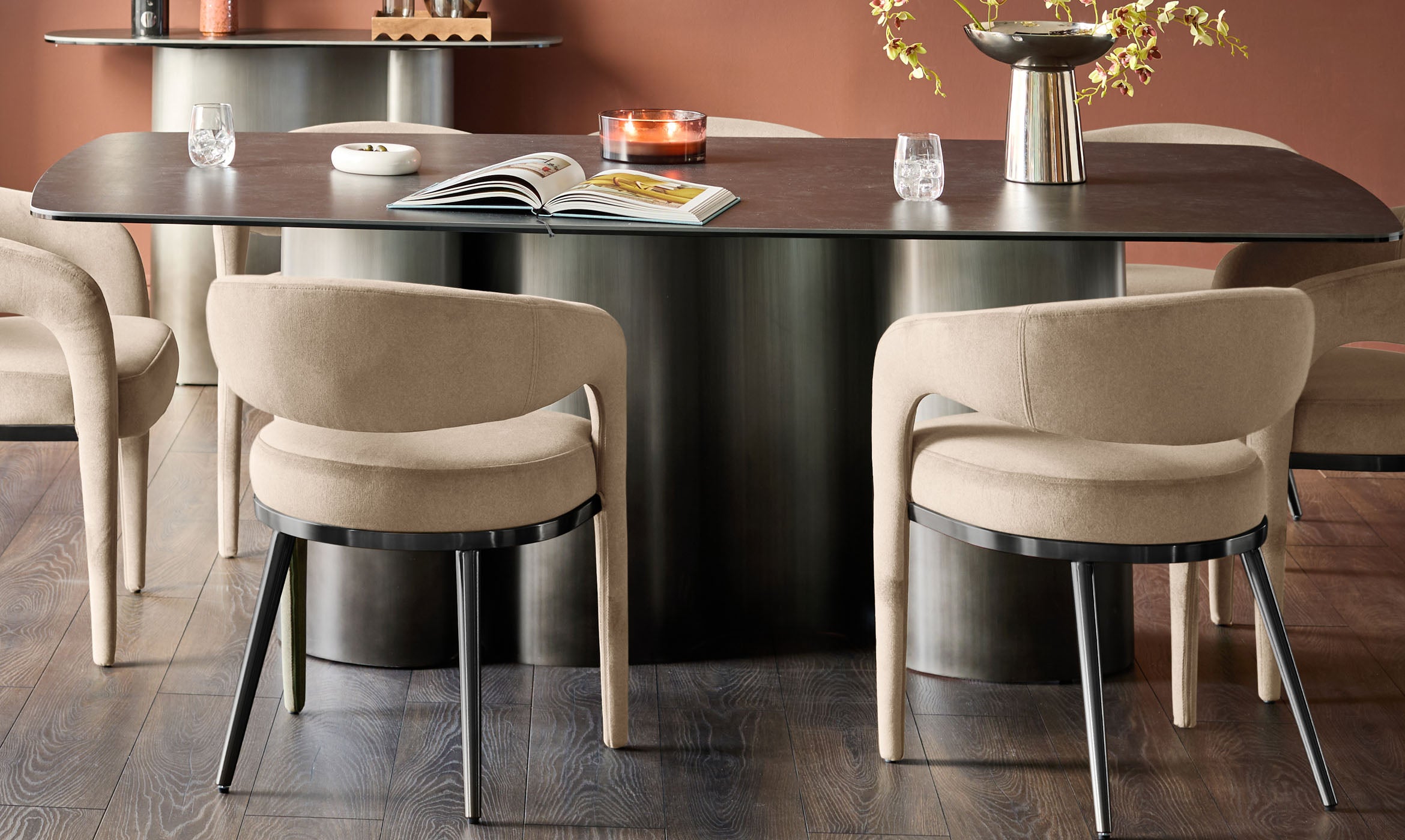 Rhett champagne velvet dining chair