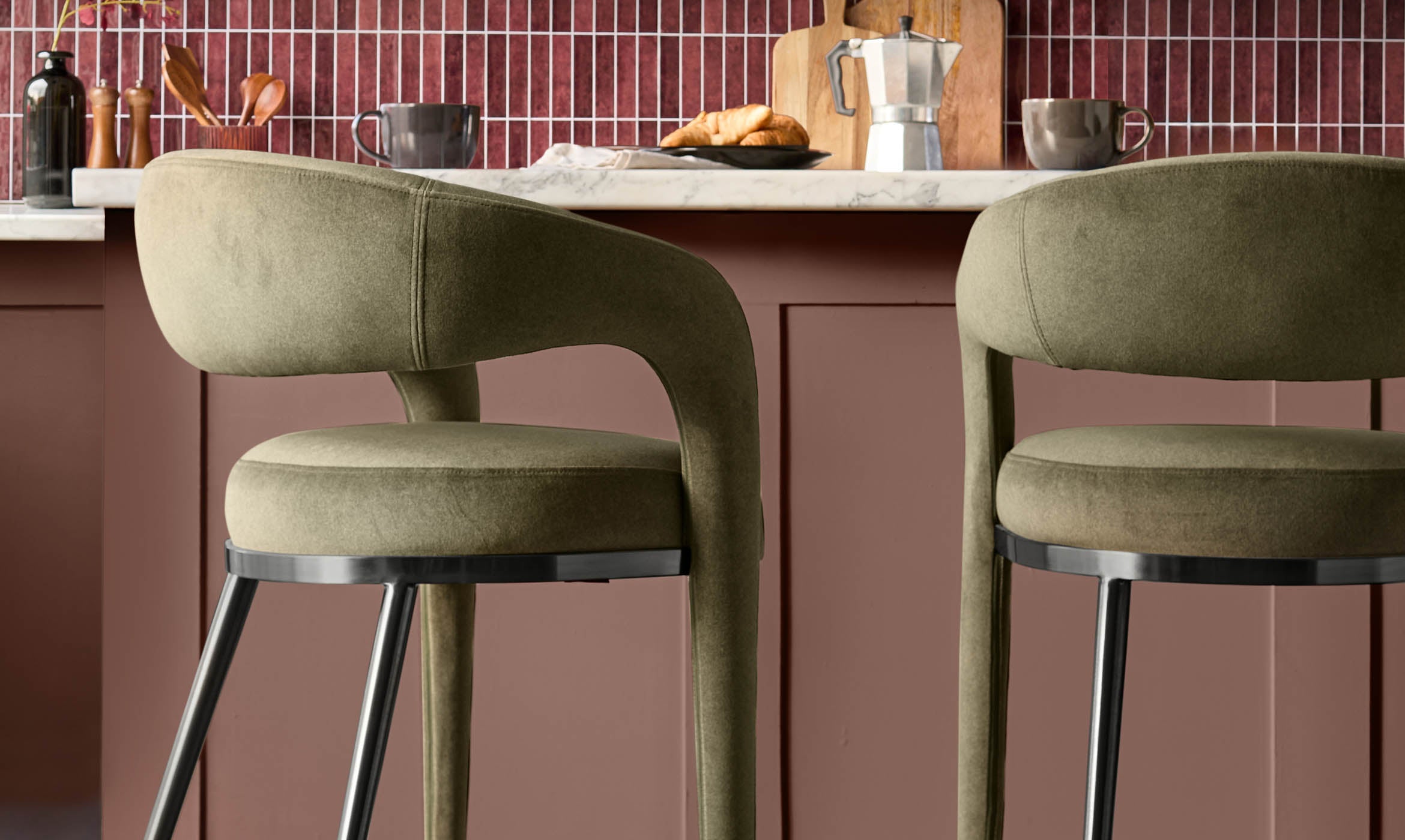 Rhett olive green fabric bar stool