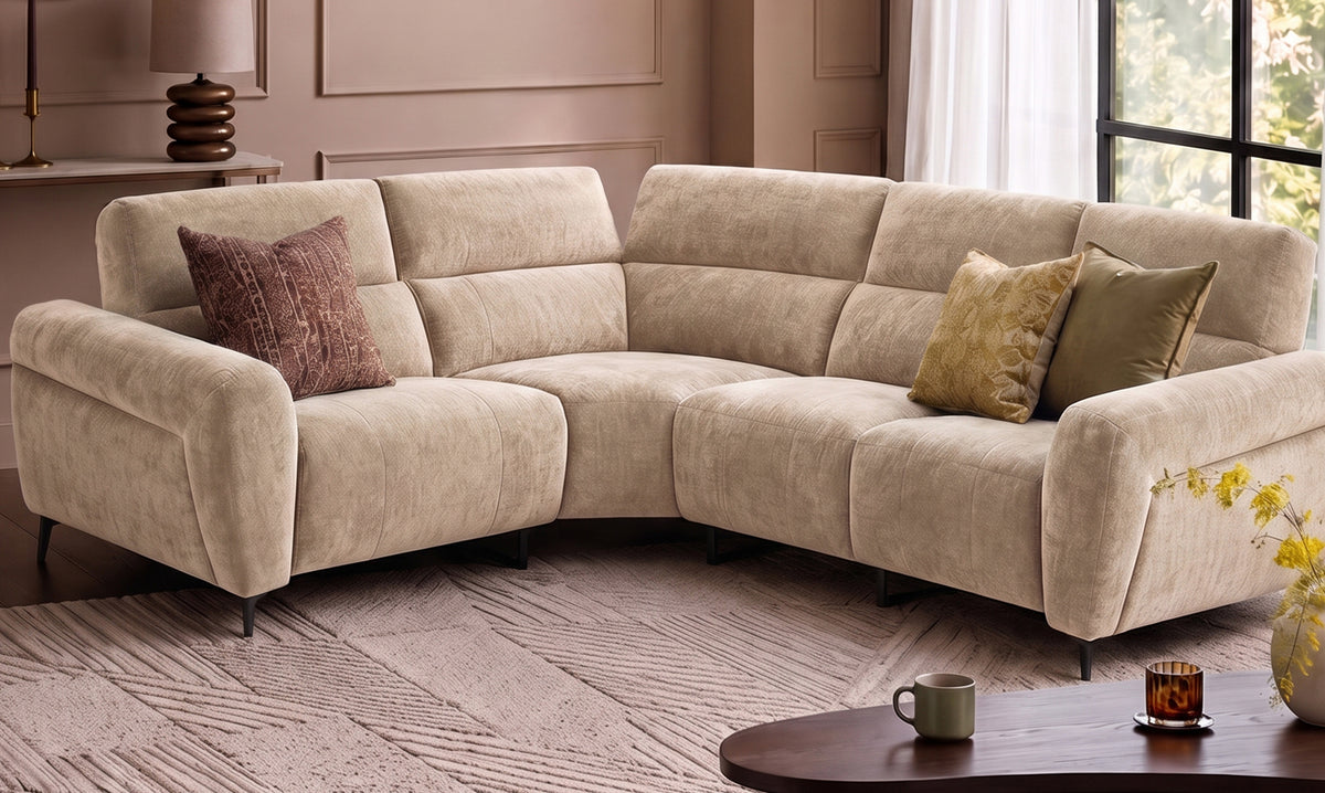 Rhys champagne chenille left hand facing small corner sofa
