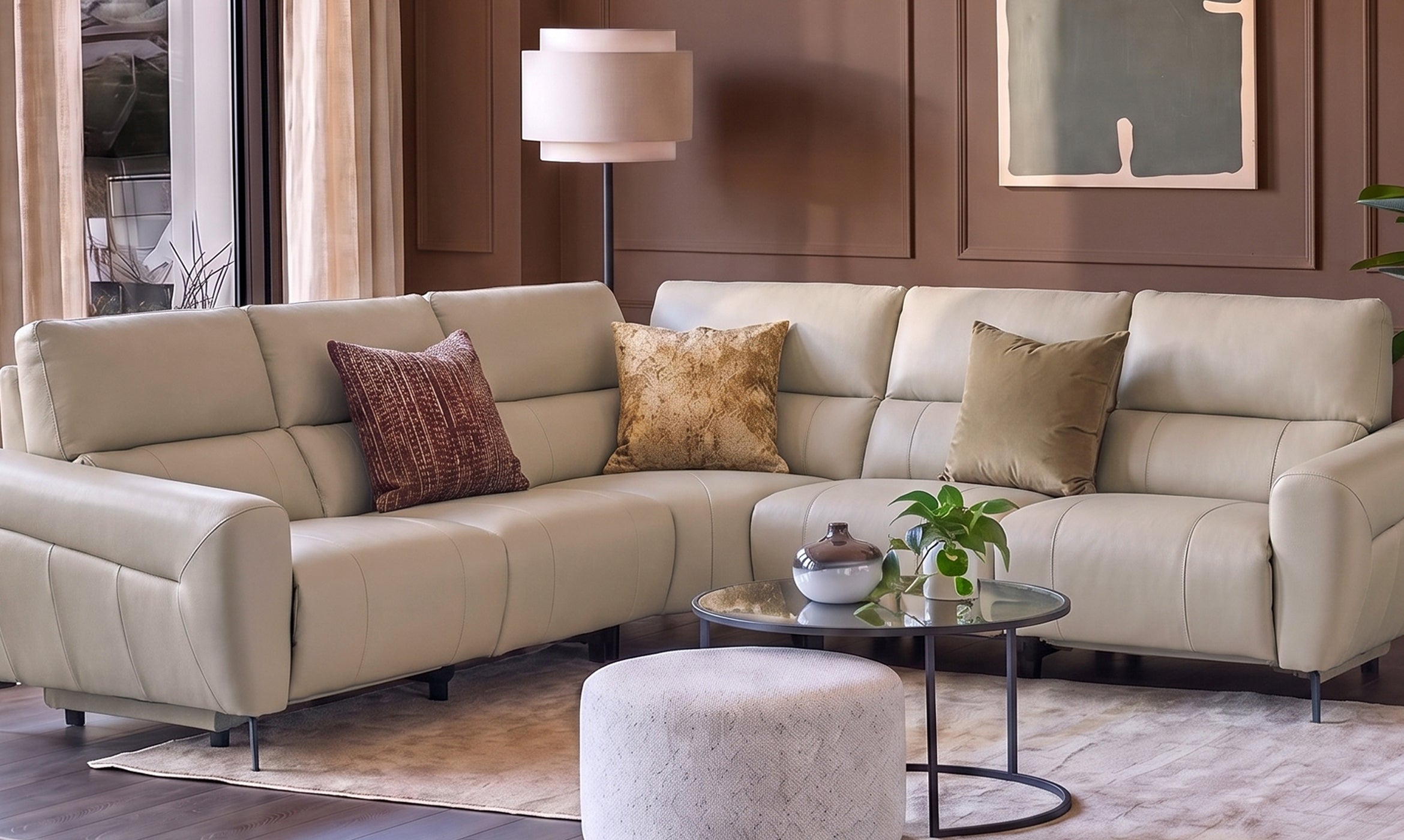 Rhys natural leather large corner sofa